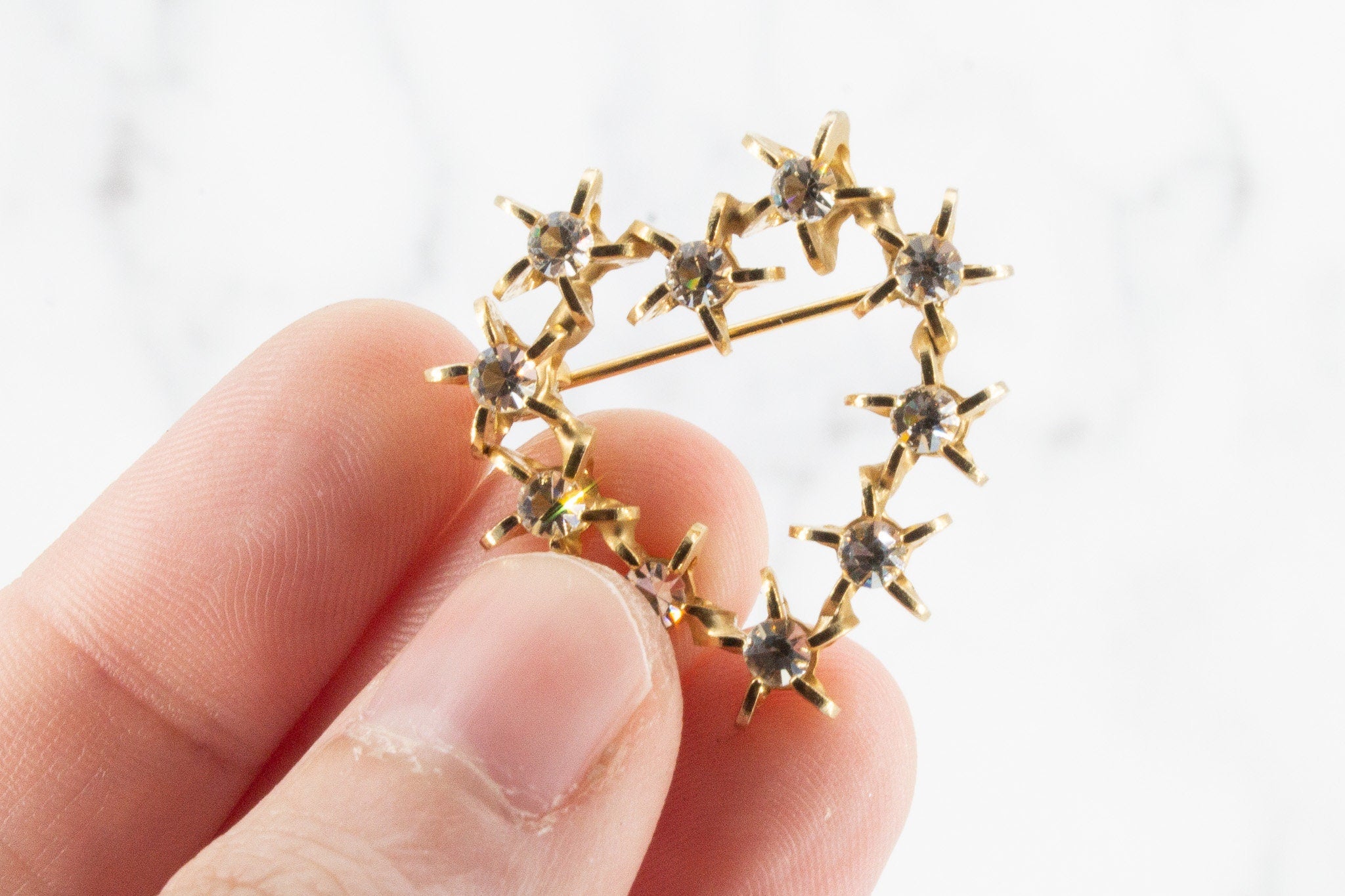 Vintage Gold Plated Star Set Rhinestone Brooch