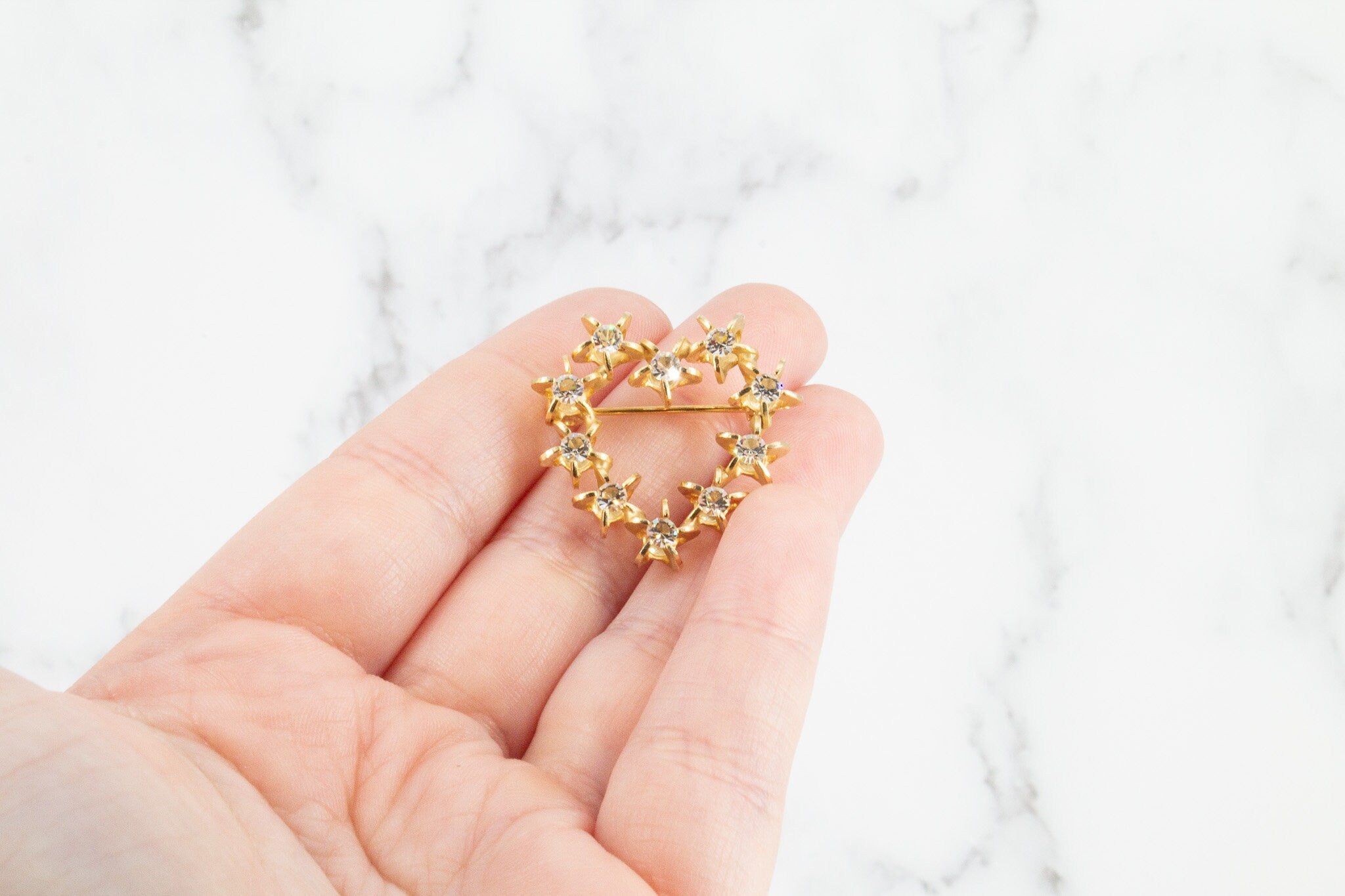 Vintage Gold Plated Star Set Rhinestone Brooch