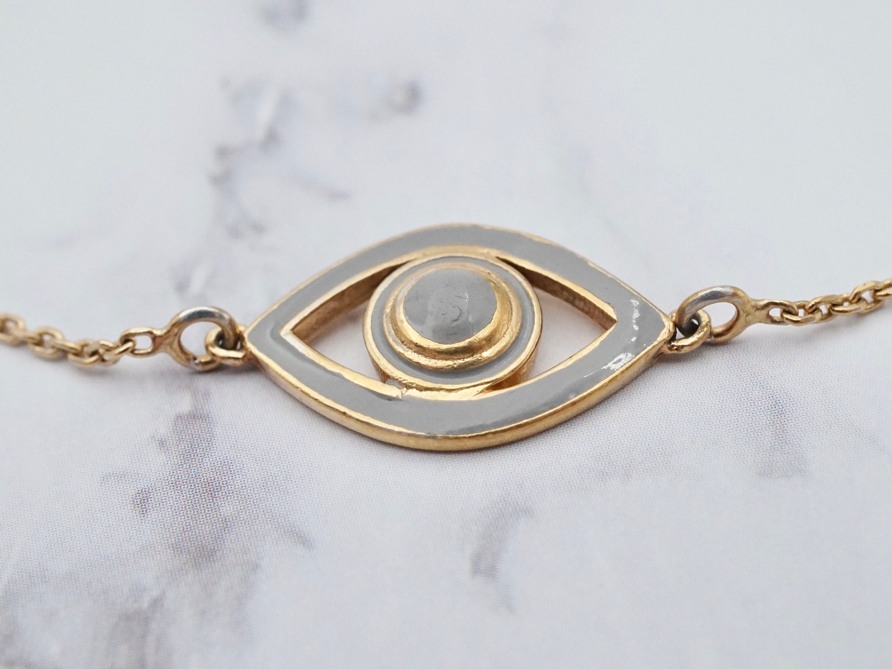 Vintage Netali Nissim gold plated sterling & enamel evil eye bracelet