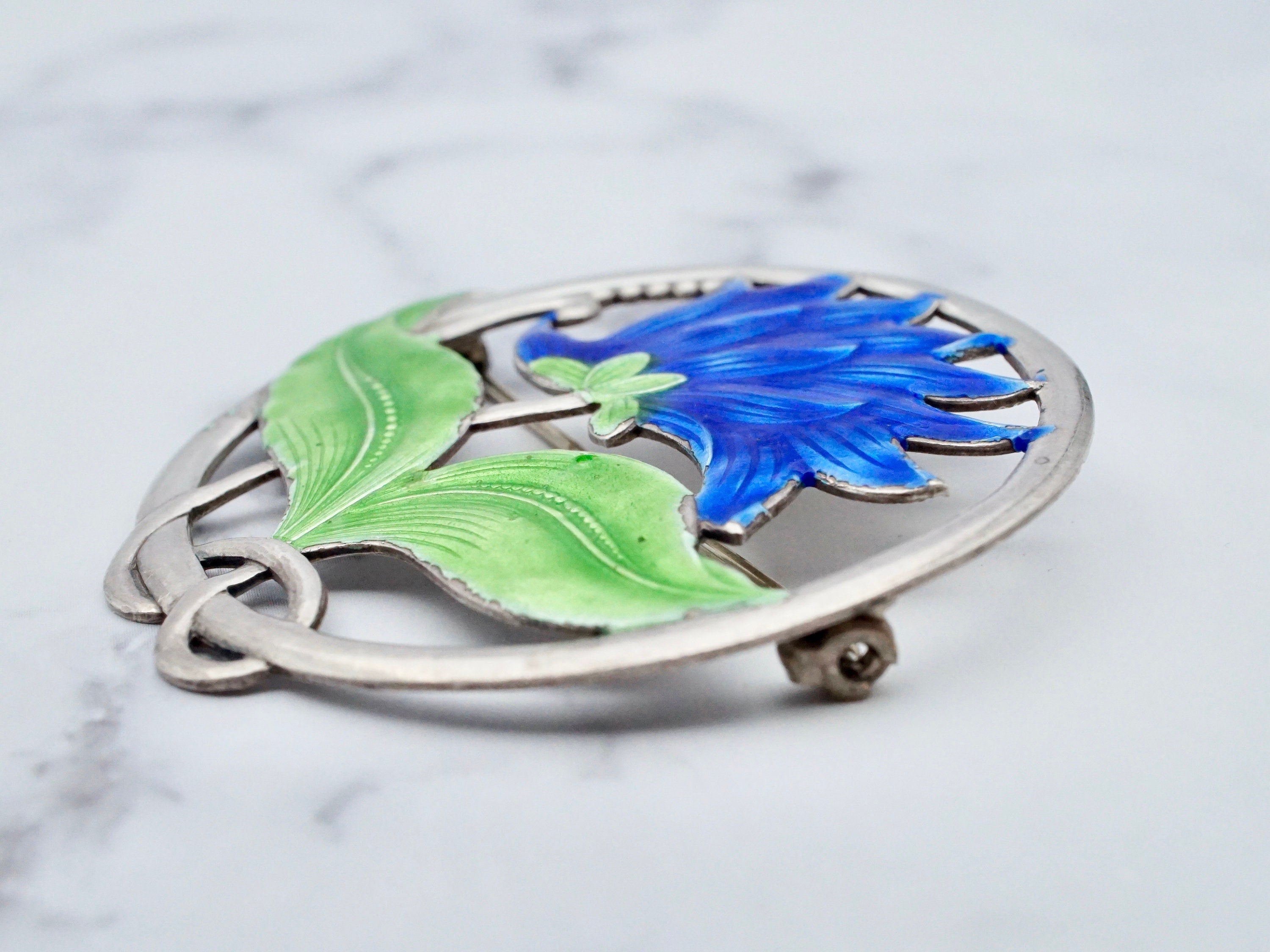 Antique Truart sterling enamel brooch