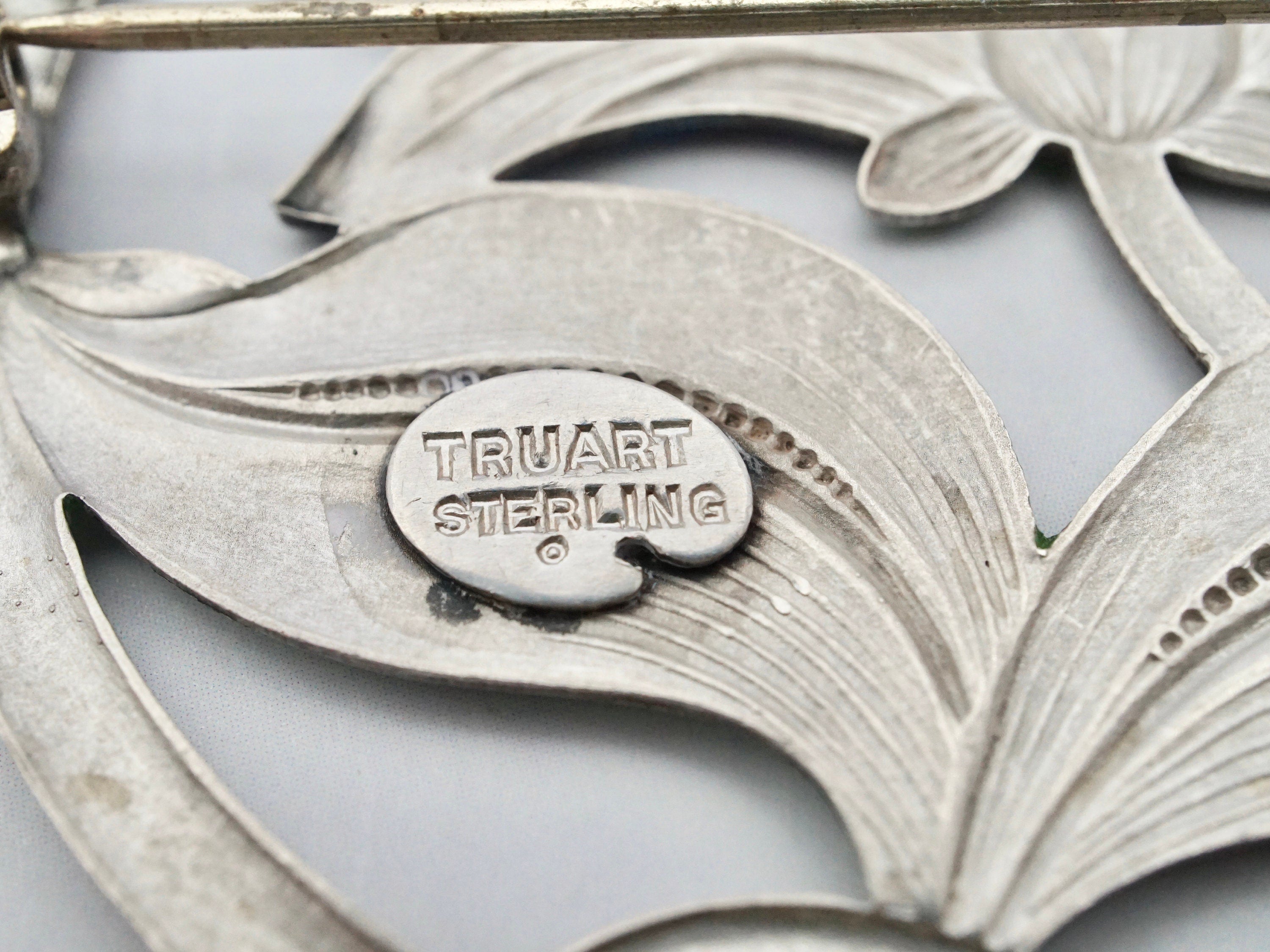 Antique Truart sterling enamel brooch