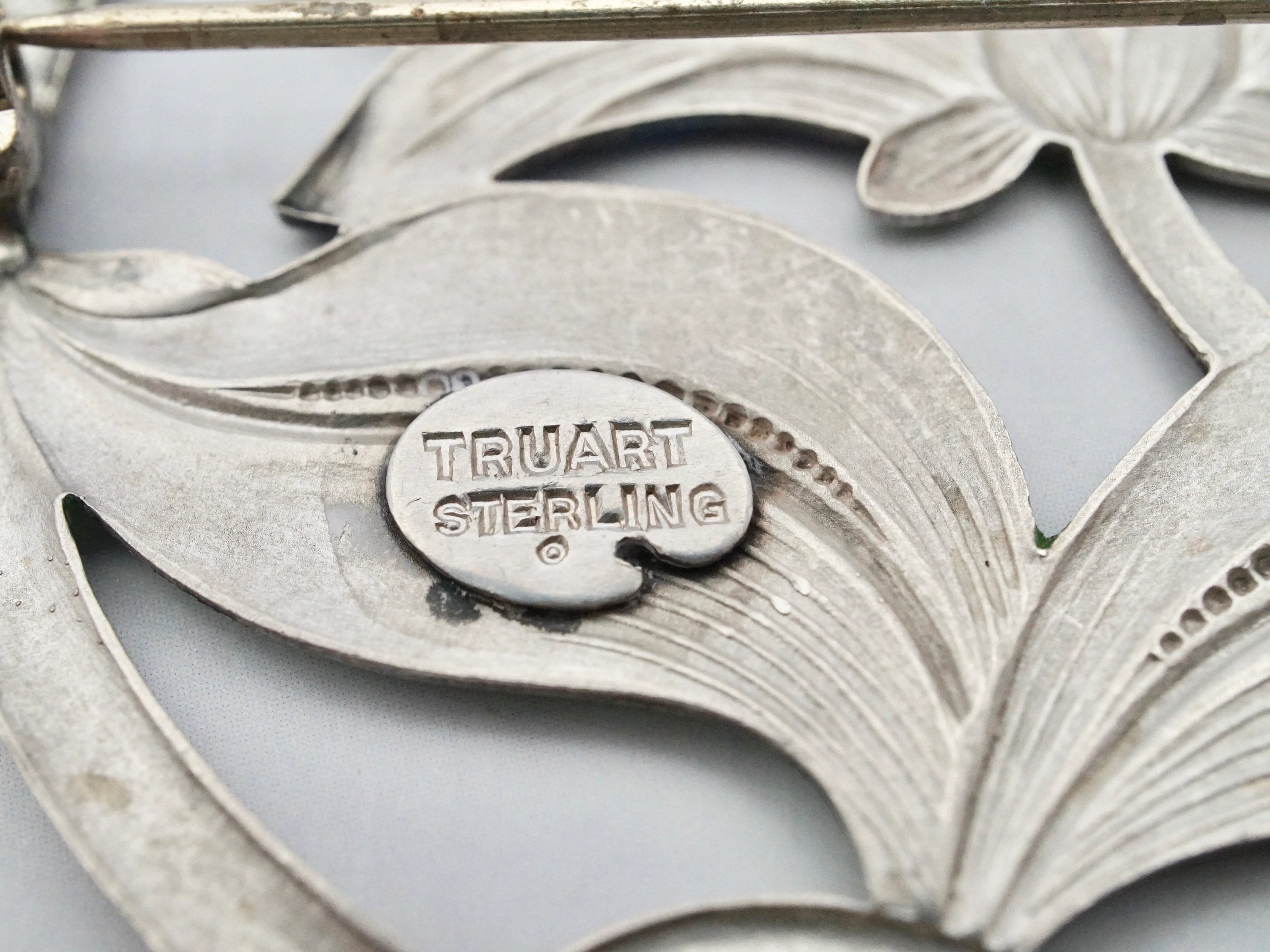 Antique Truart sterling enamel brooch