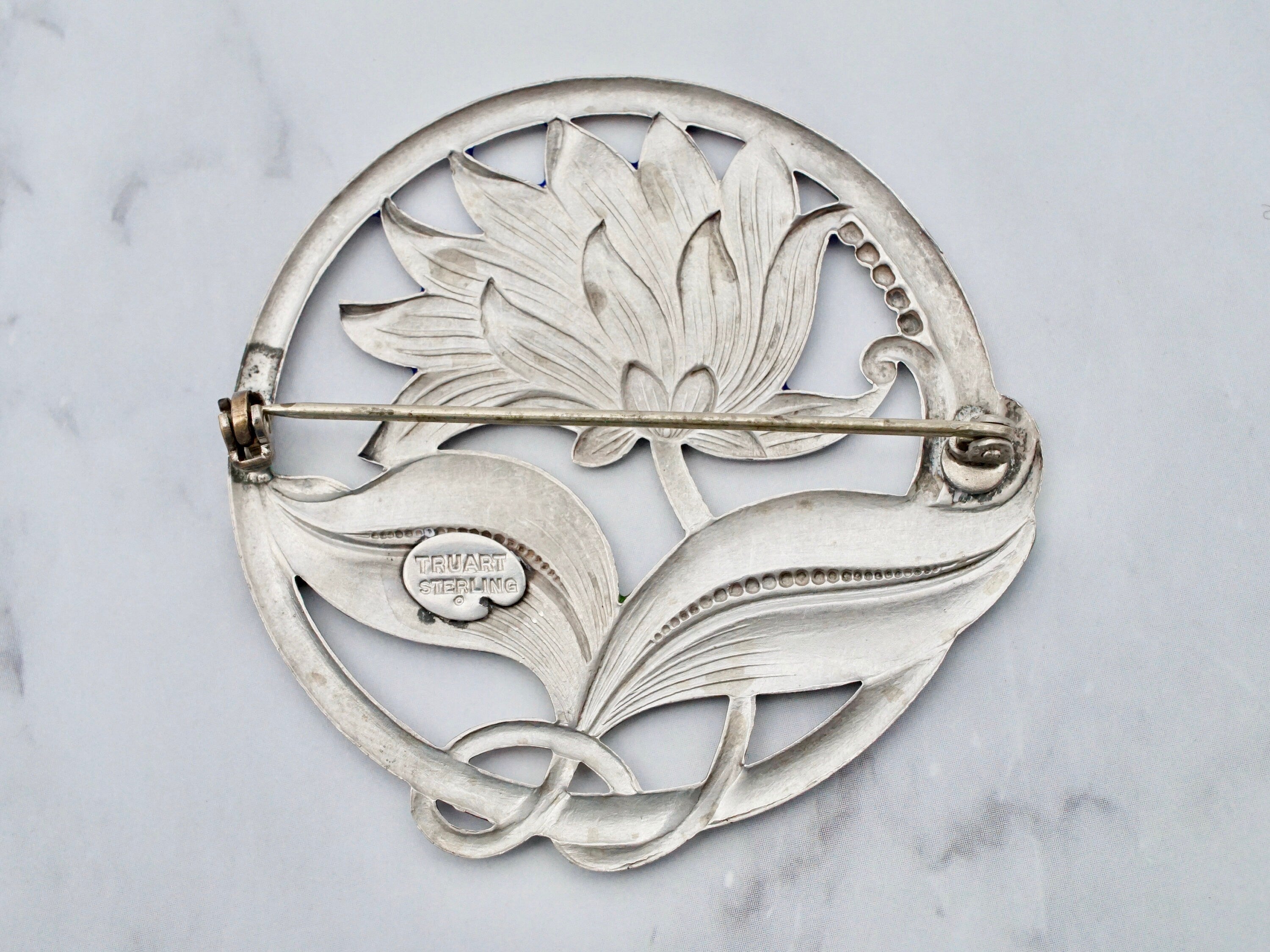 Antique Truart sterling enamel brooch