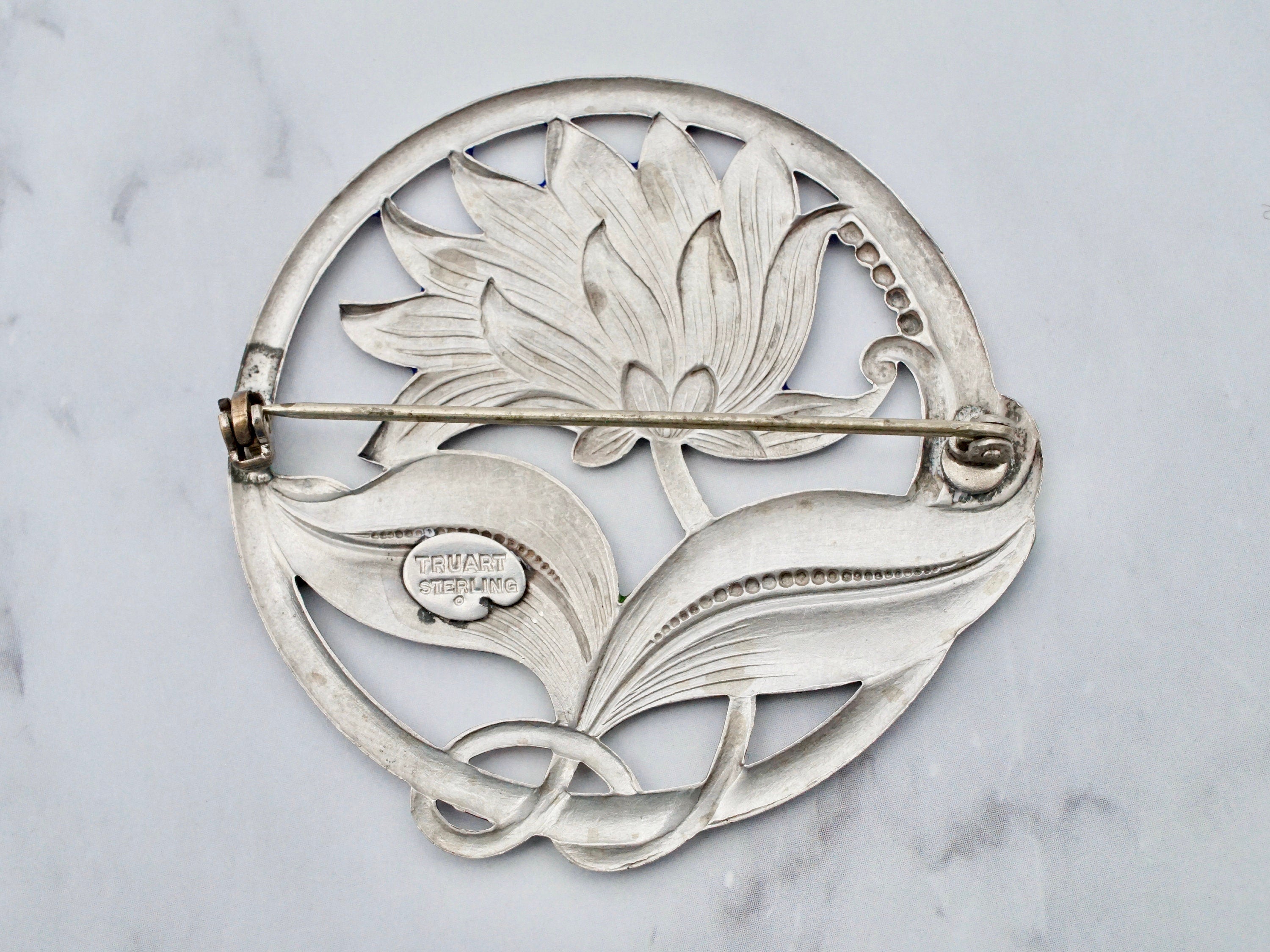 Antique Truart sterling enamel brooch