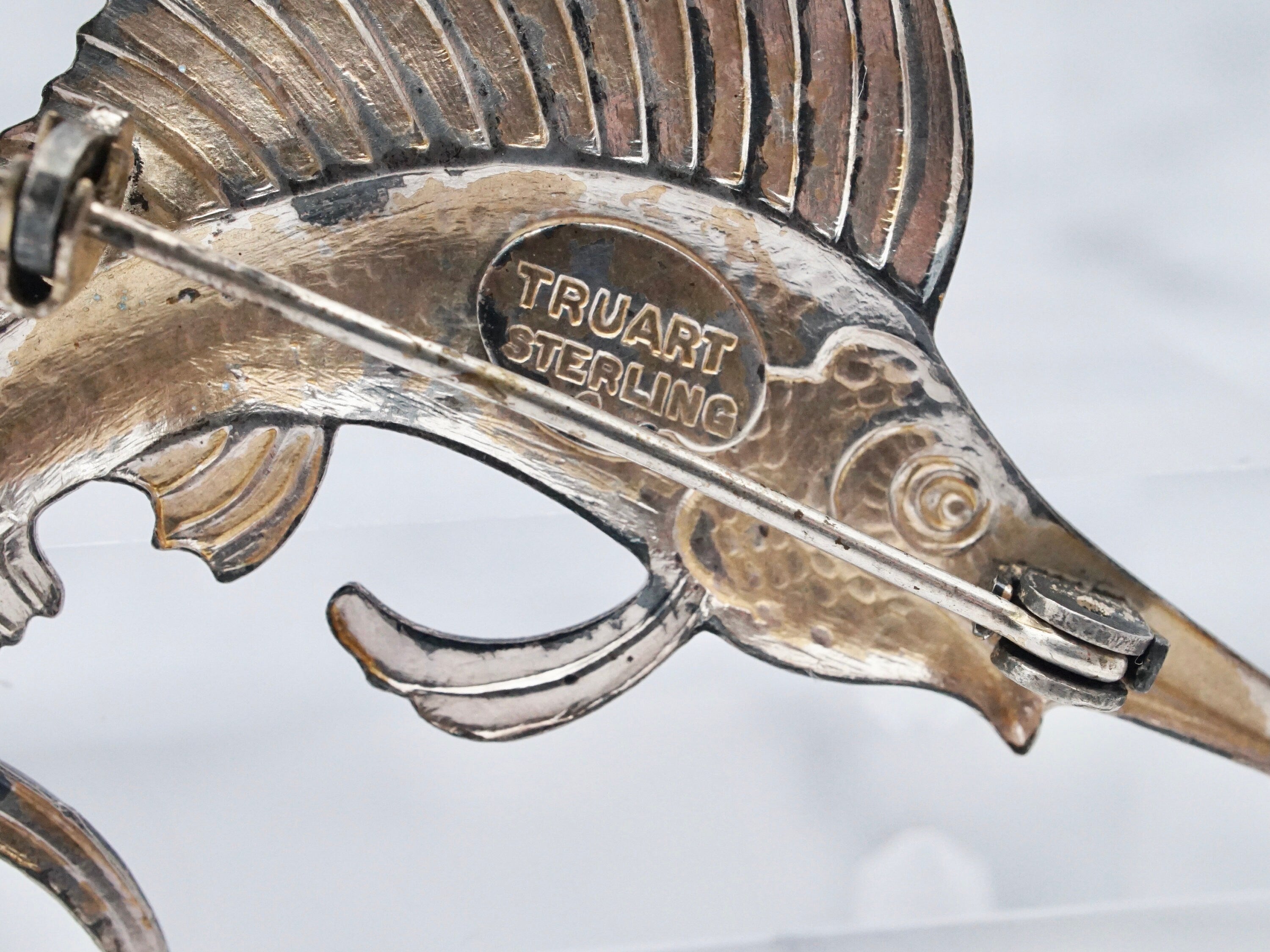 Vintage Truart Sterling & enamel swordfish brooch