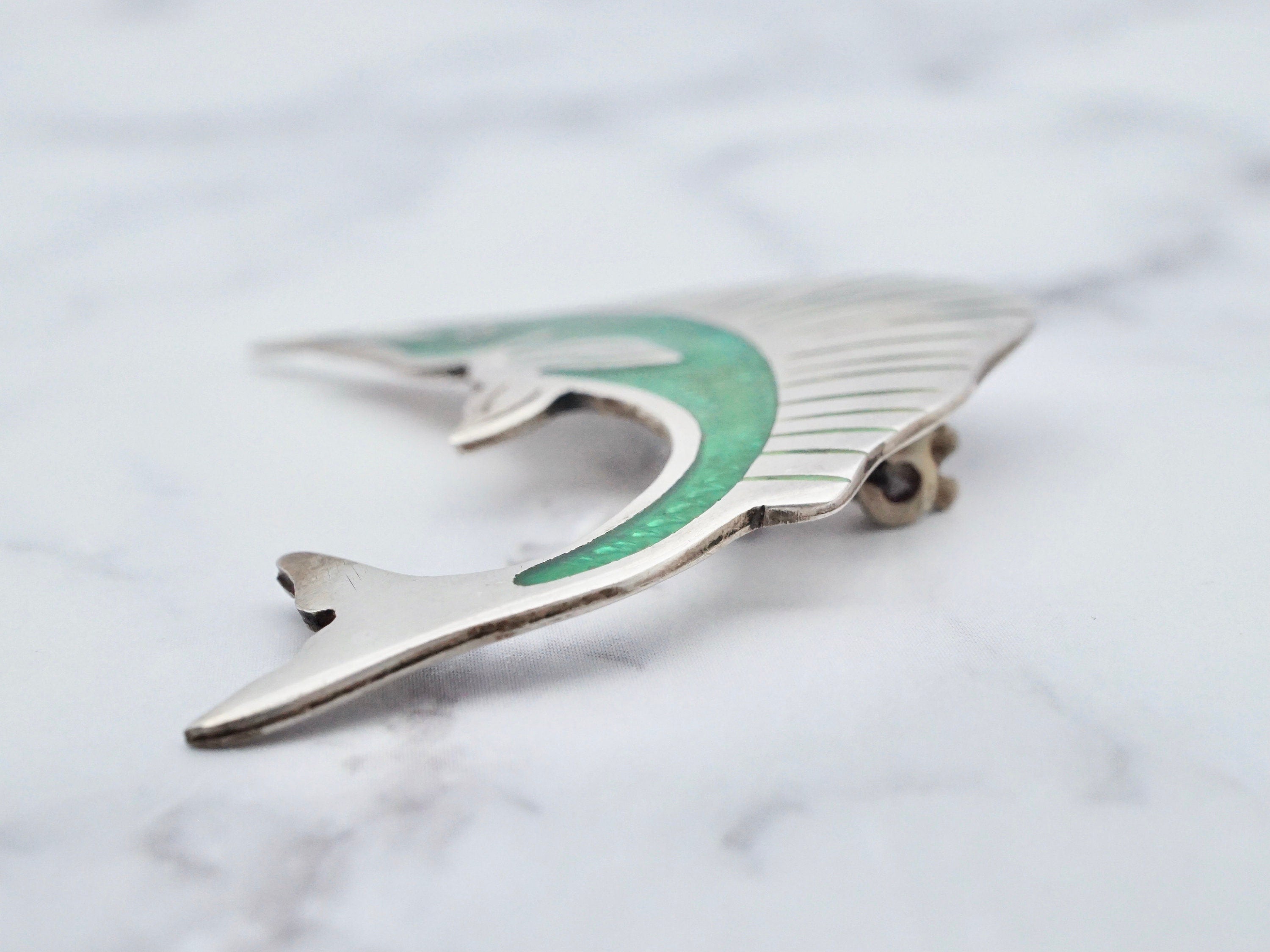 Vintage Mexican sterling & enamel swordfish brooch