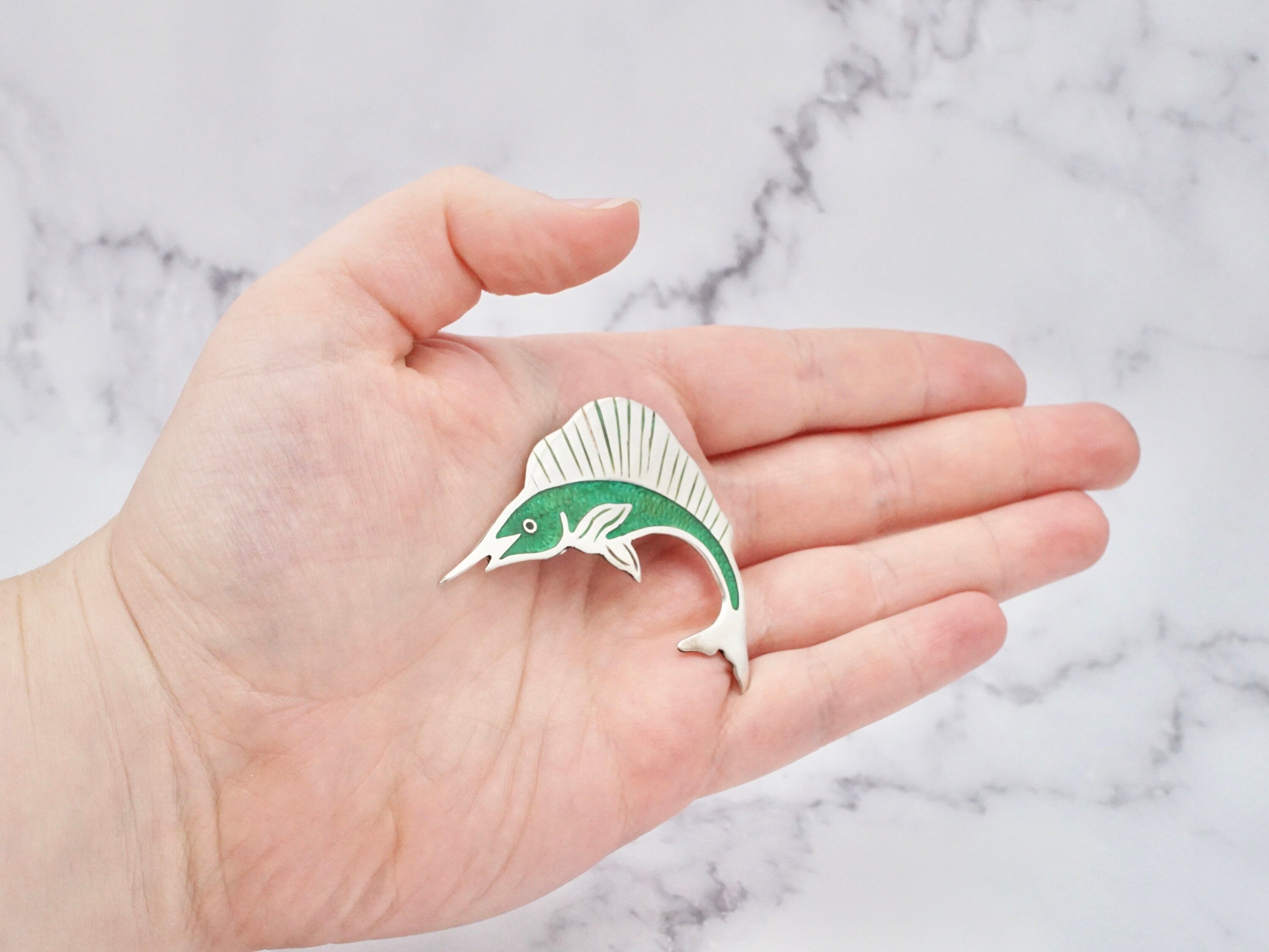 Vintage Mexican sterling & enamel swordfish brooch