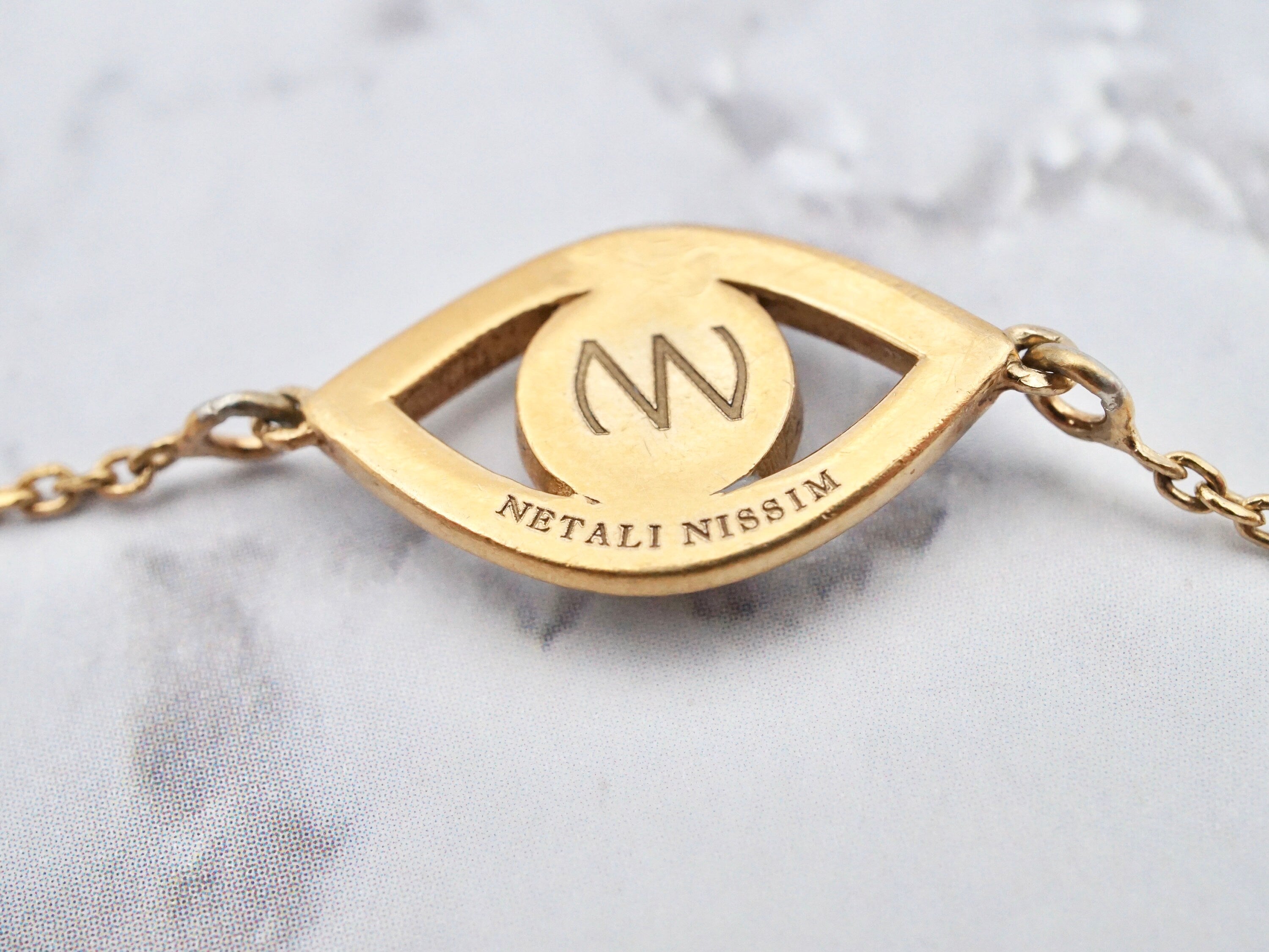 Vintage Netali Nissim gold plated sterling & enamel evil eye bracelet
