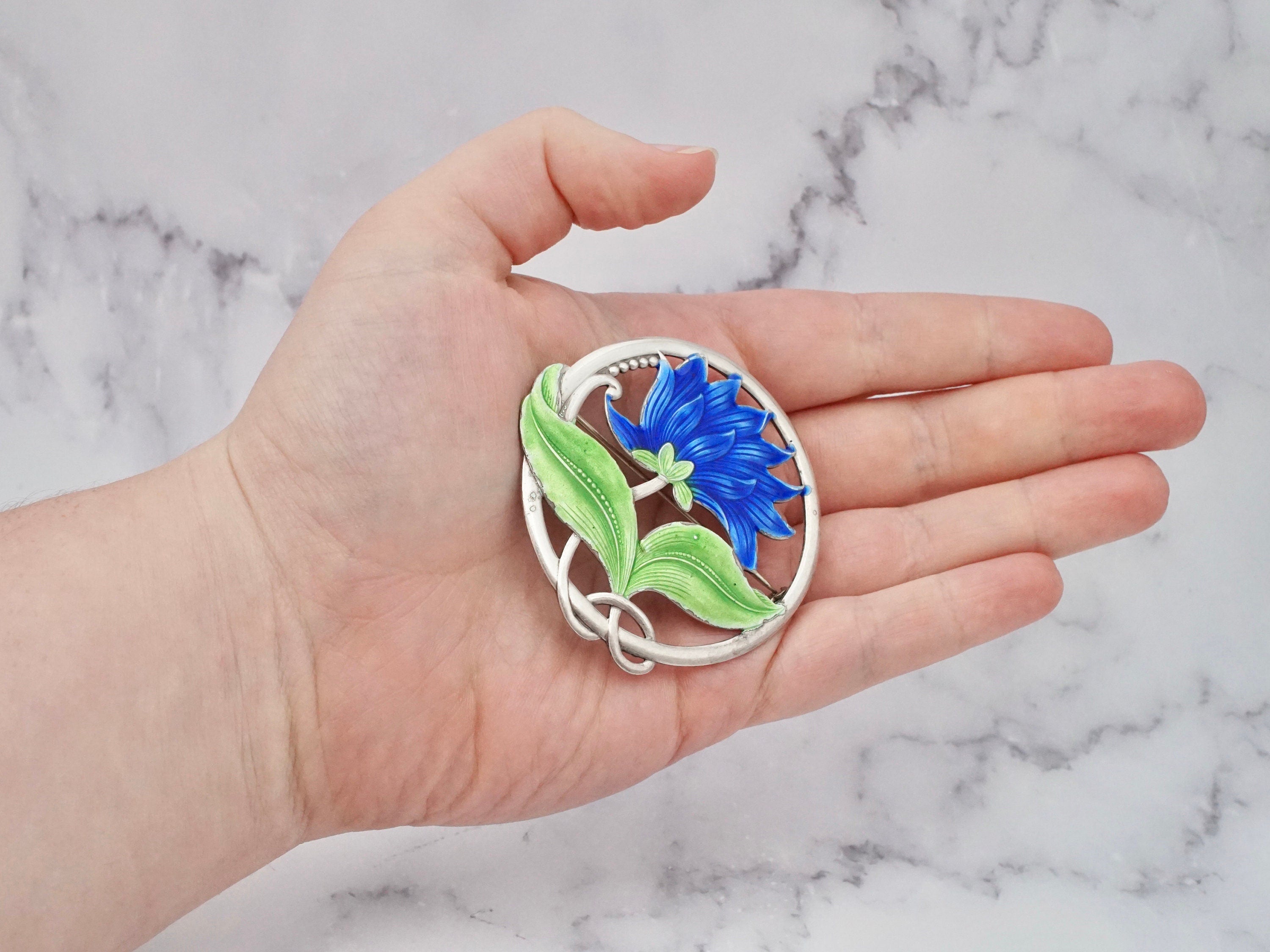 Antique Truart sterling enamel brooch