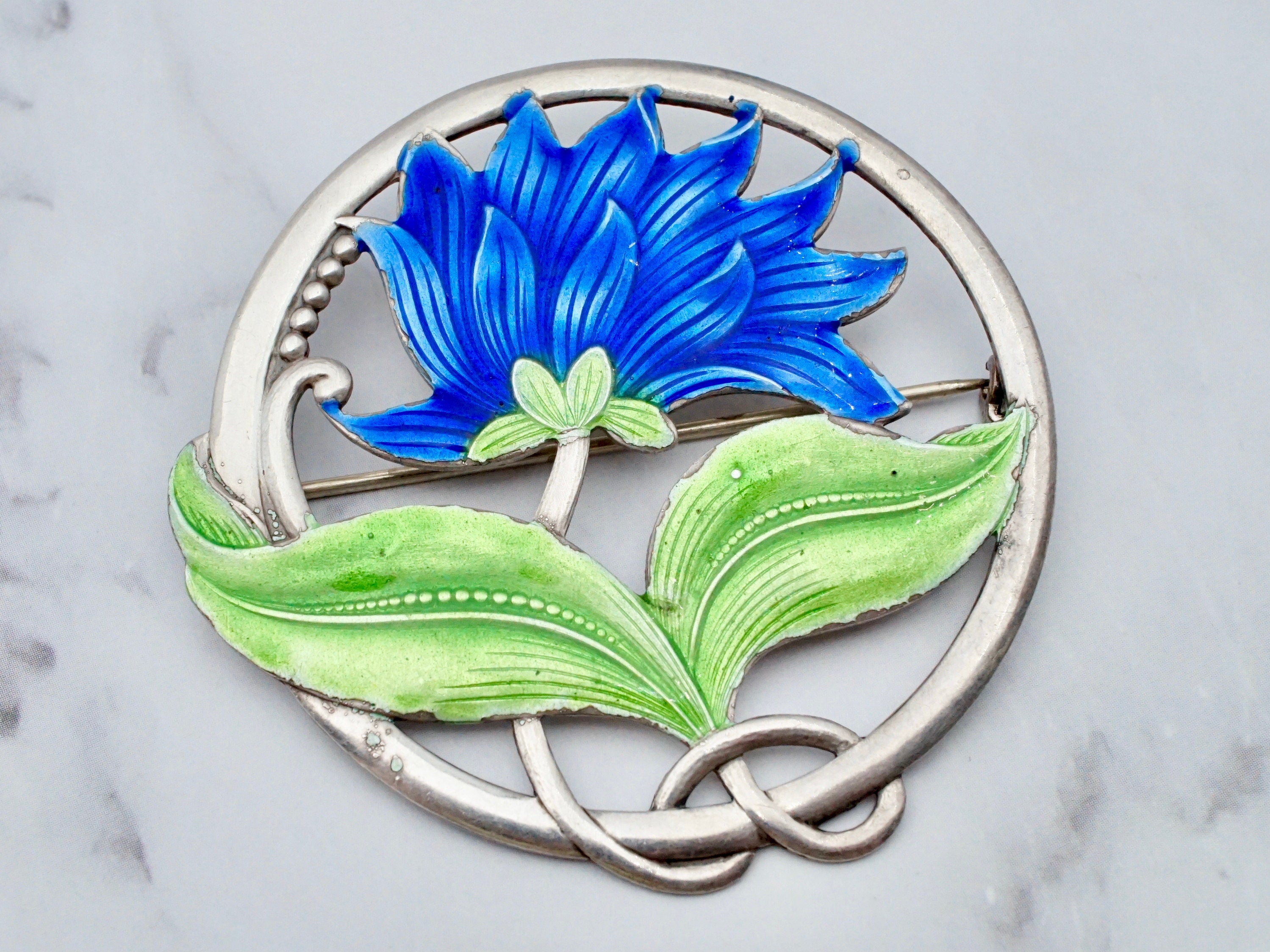 Antique Truart sterling enamel brooch