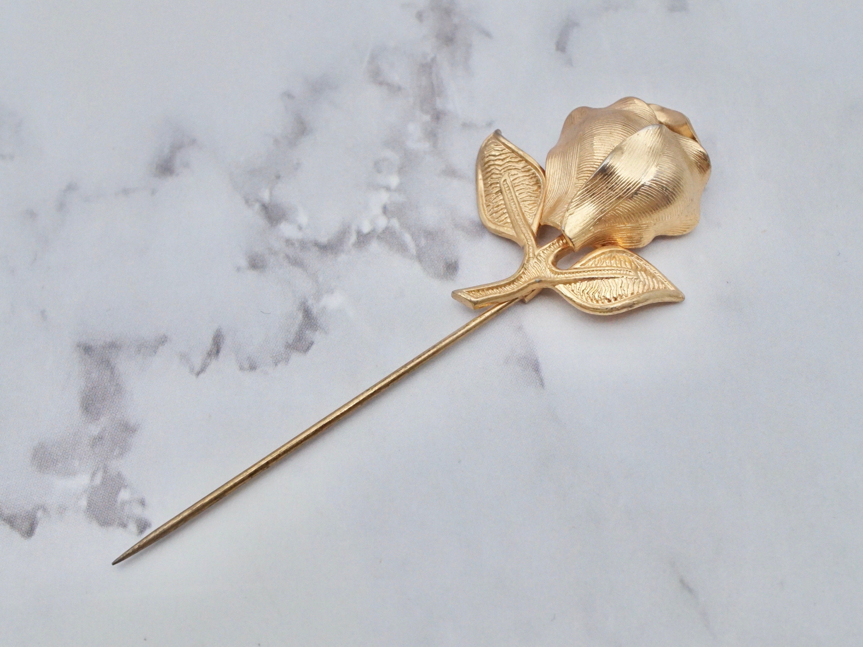Vintage Henkel & Grosse gold plated rose stick pin