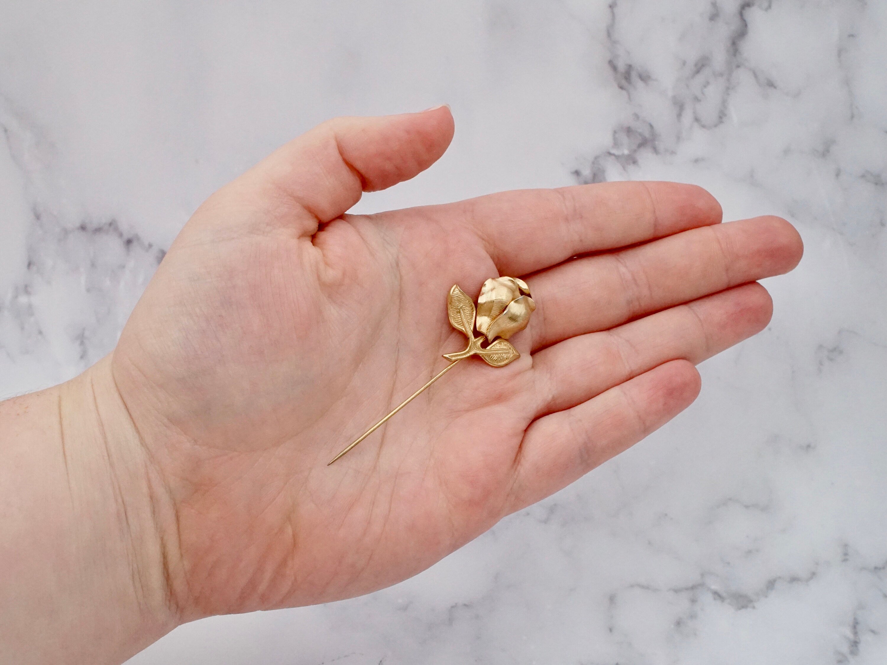 Vintage Henkel & Grosse gold plated rose stick pin