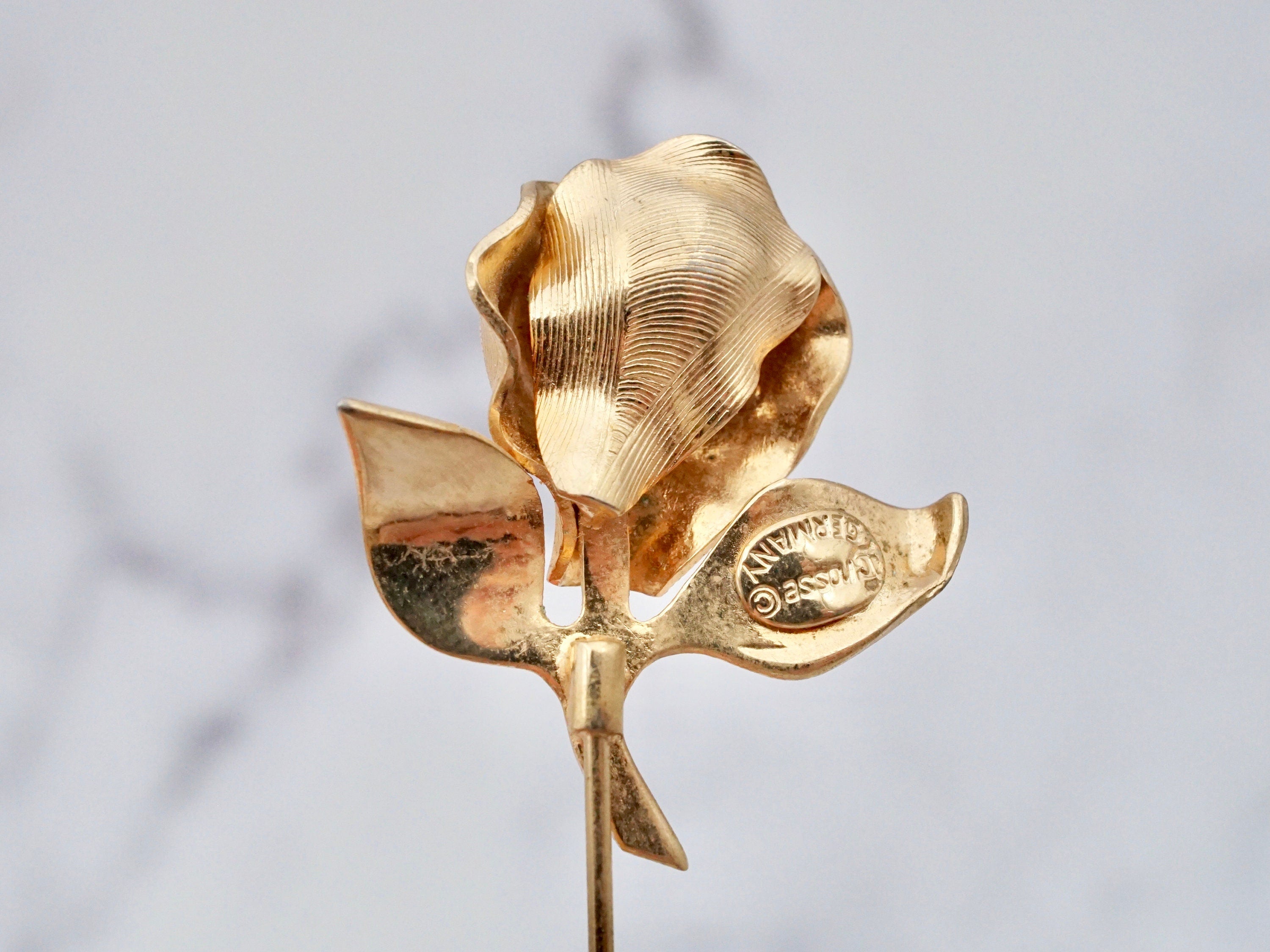 Vintage Henkel & Grosse gold plated rose stick pin
