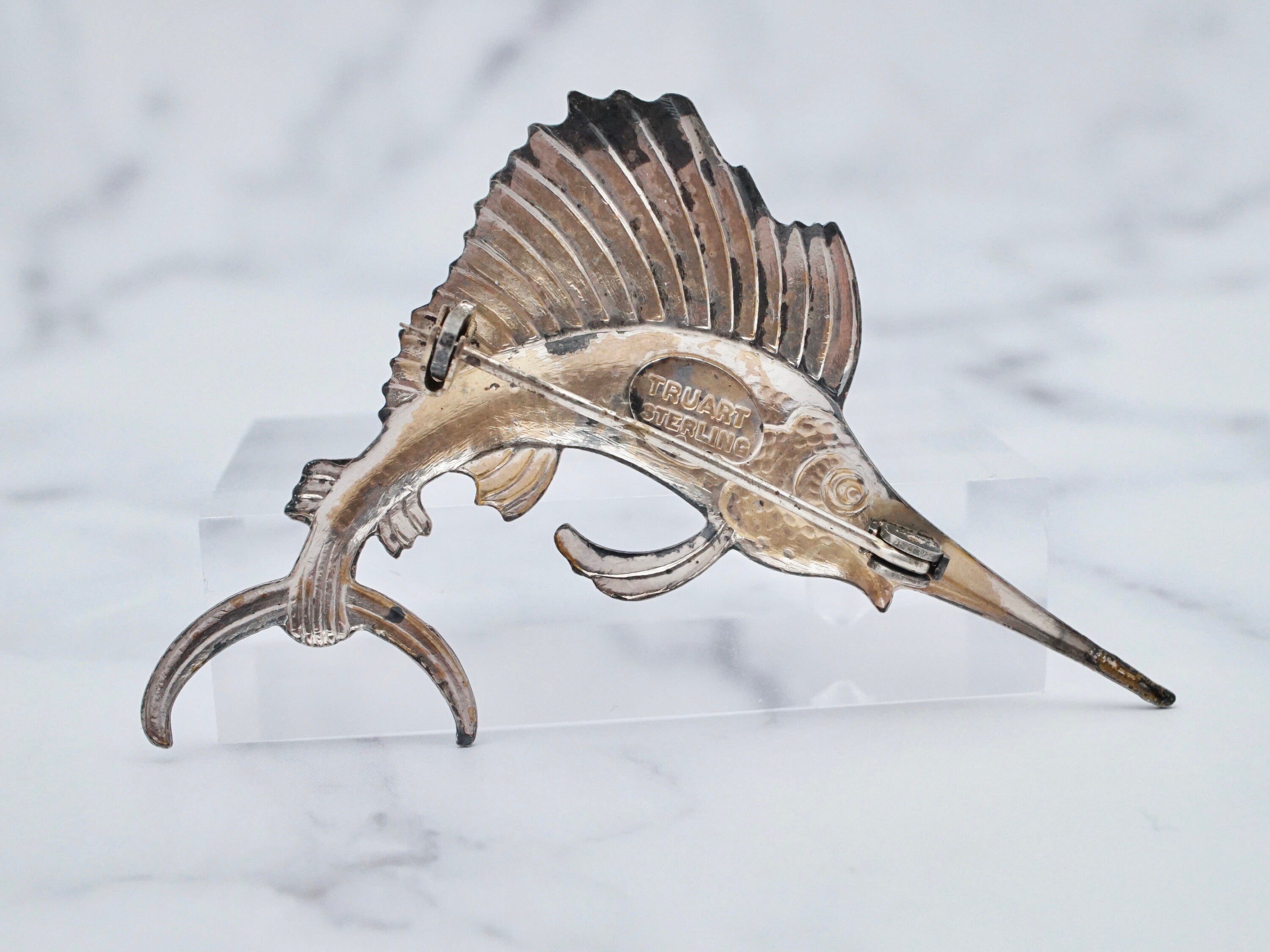 Vintage Truart Sterling & enamel swordfish brooch