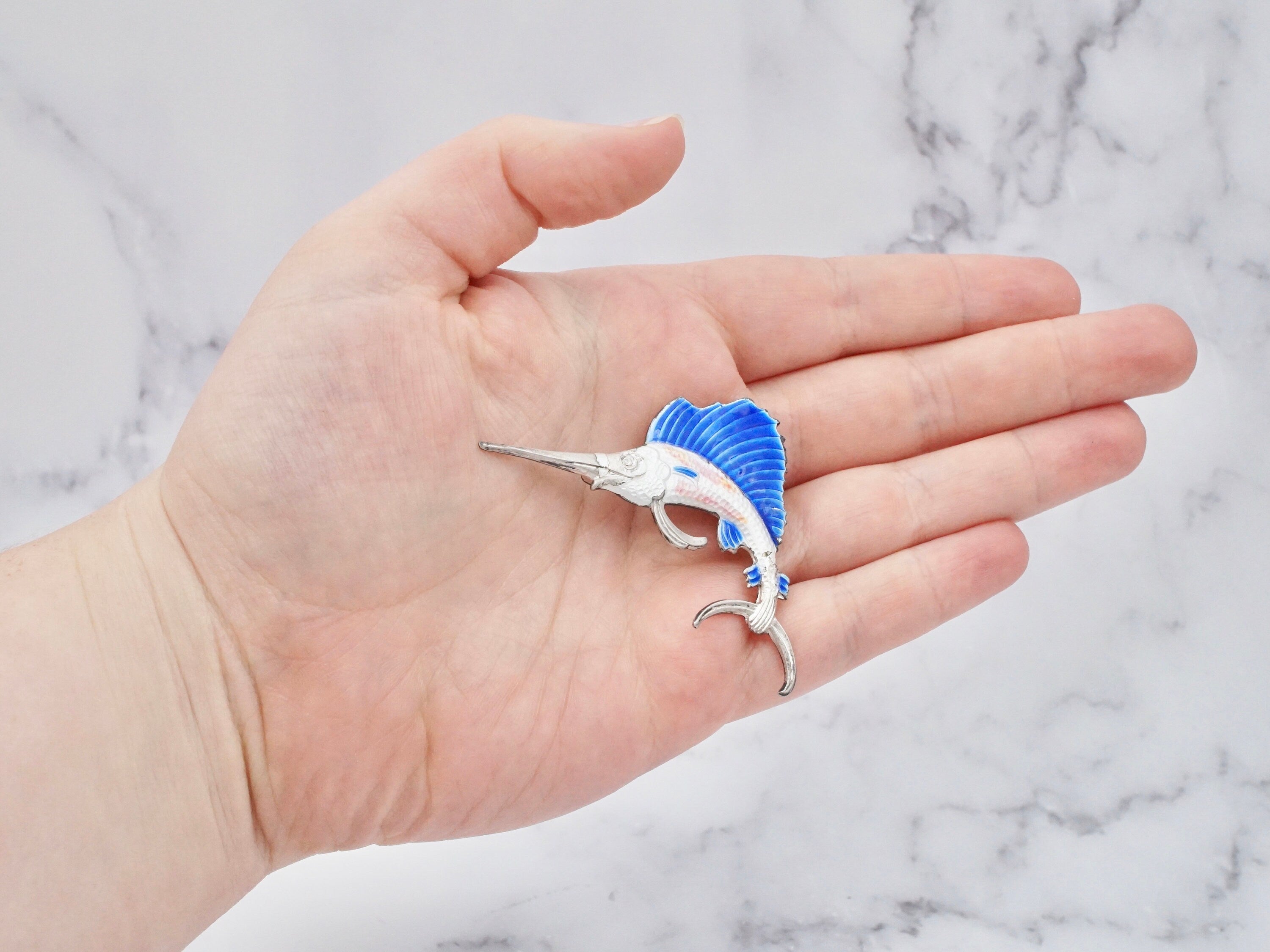 Vintage Truart Sterling & enamel swordfish brooch
