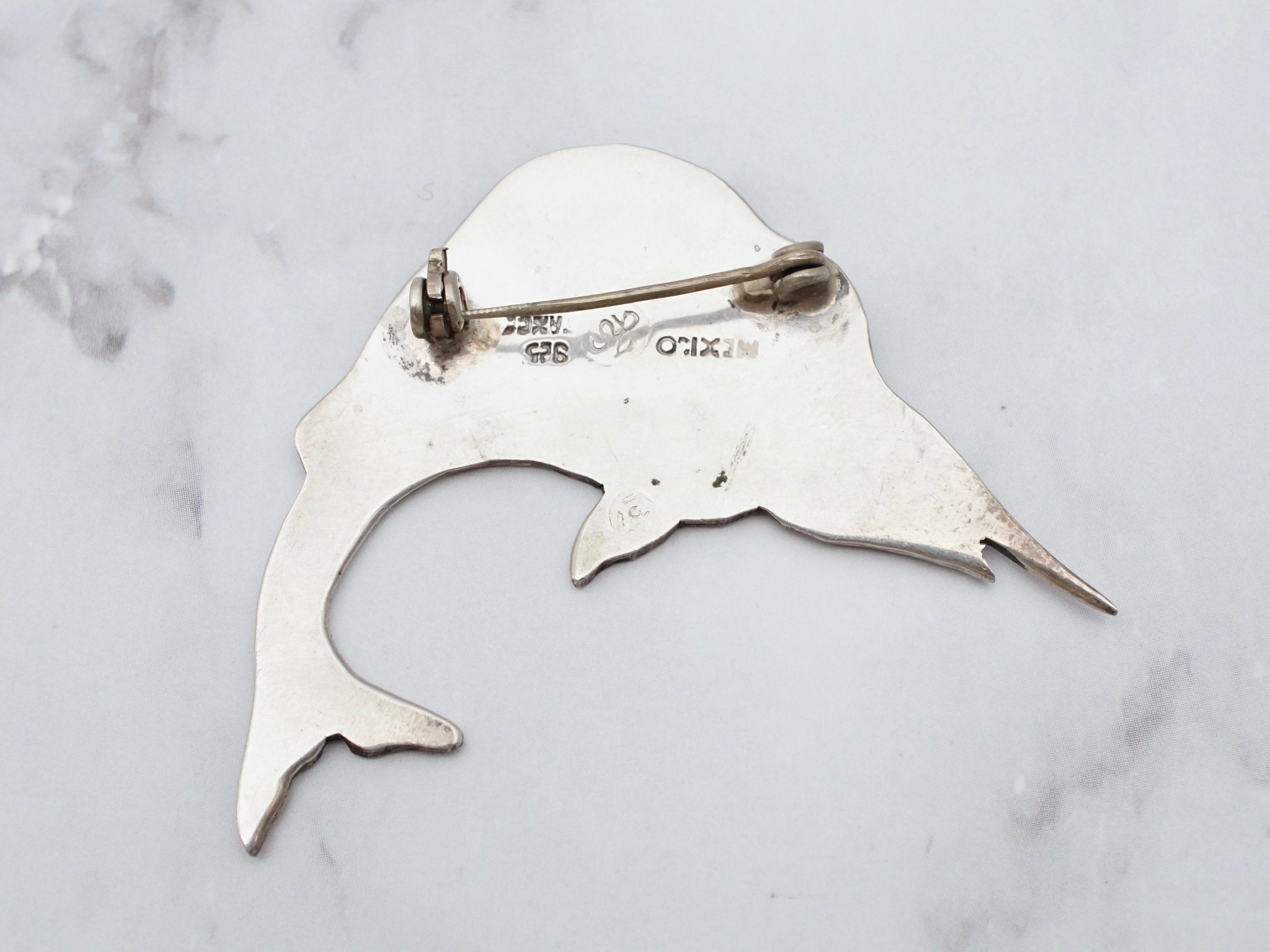 Vintage Mexican sterling & enamel swordfish brooch