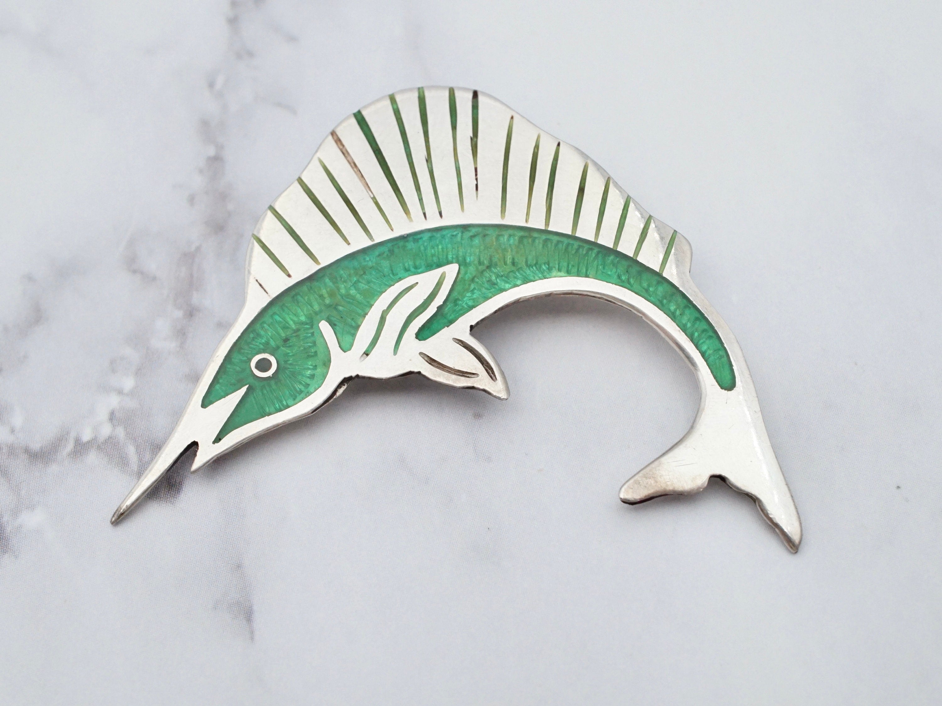 Vintage Mexican sterling & enamel swordfish brooch