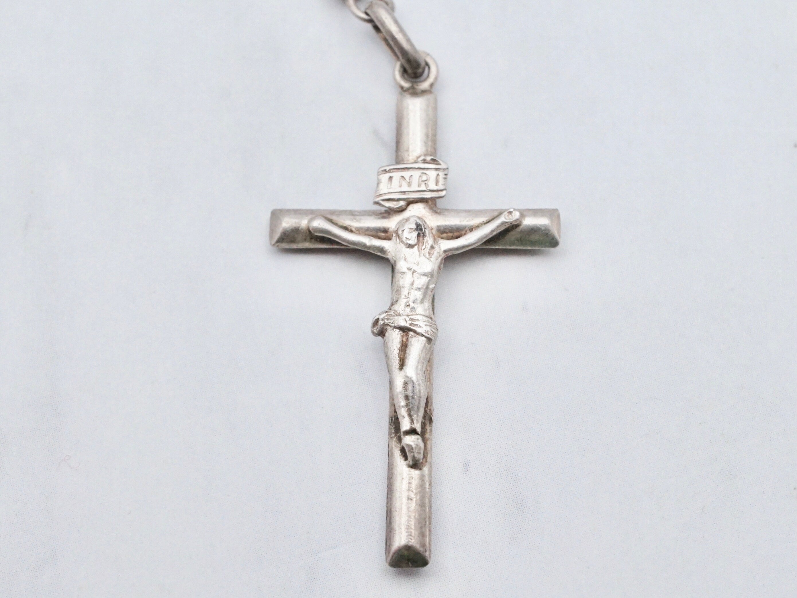 Antique French faceted amethyst glass rosary with sterling crucifix