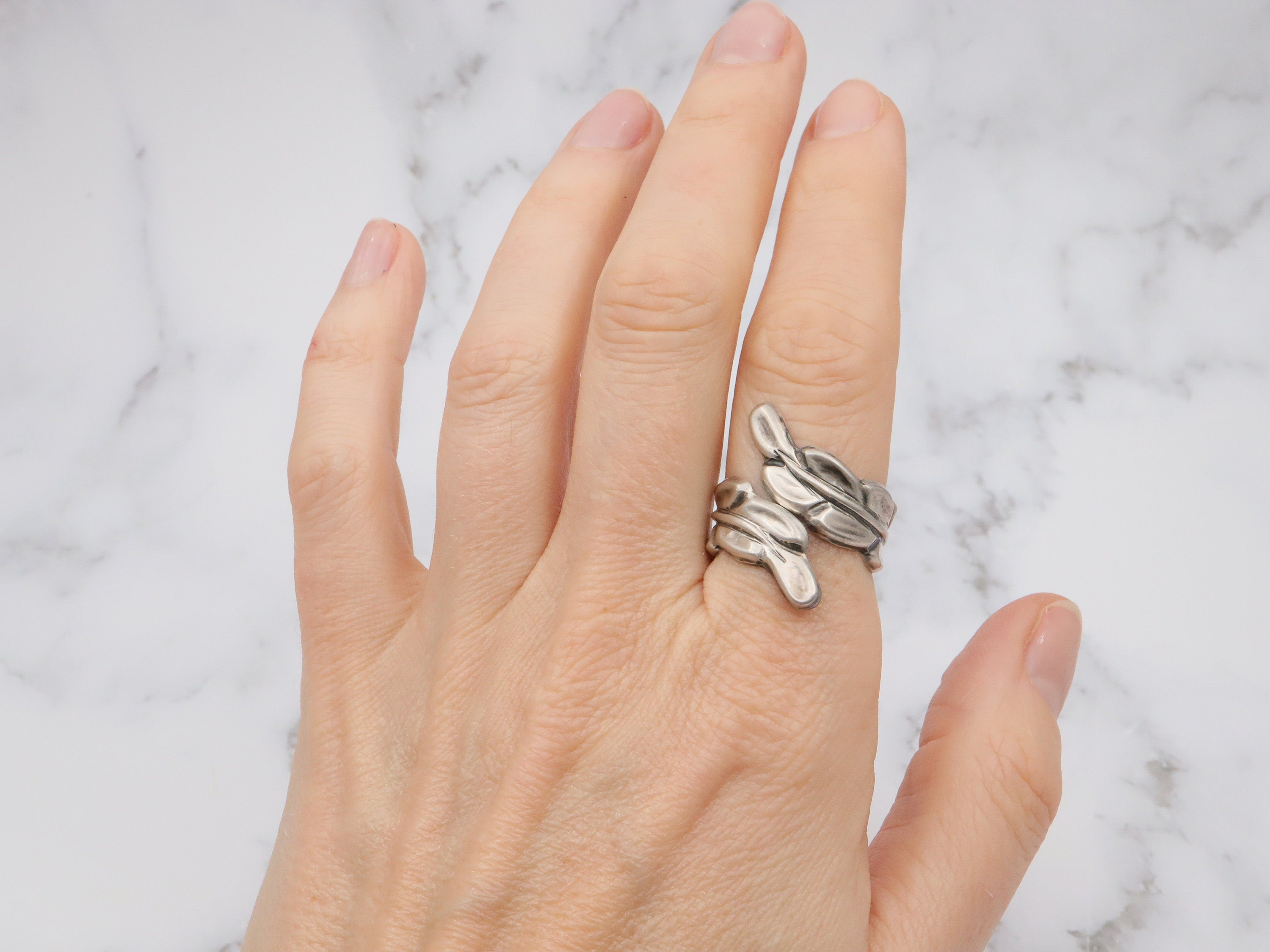 Vintage Mexican sterling feather wrap ring, size 10