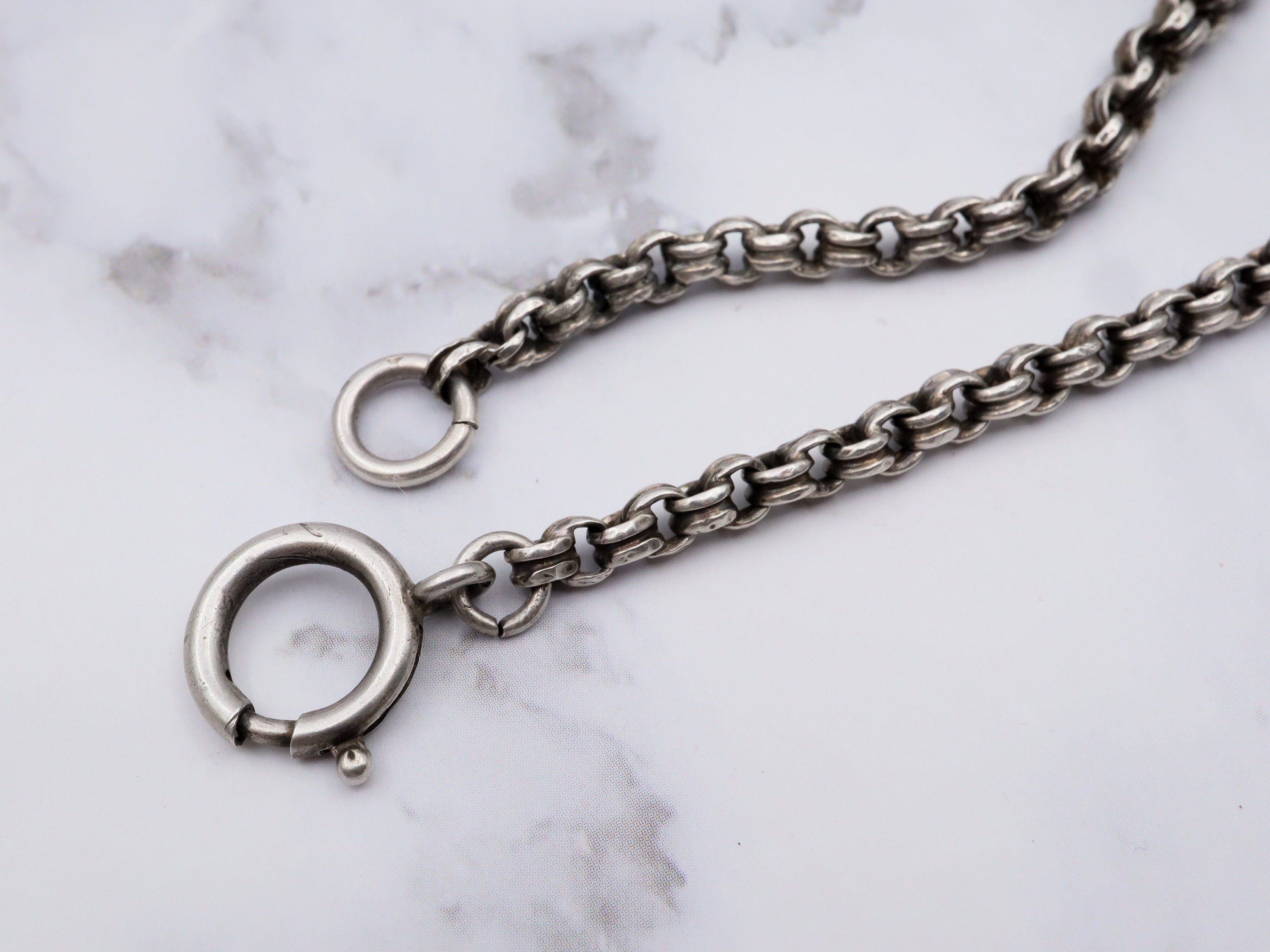Antique sterling silver handmade fluted graduated curb link chain