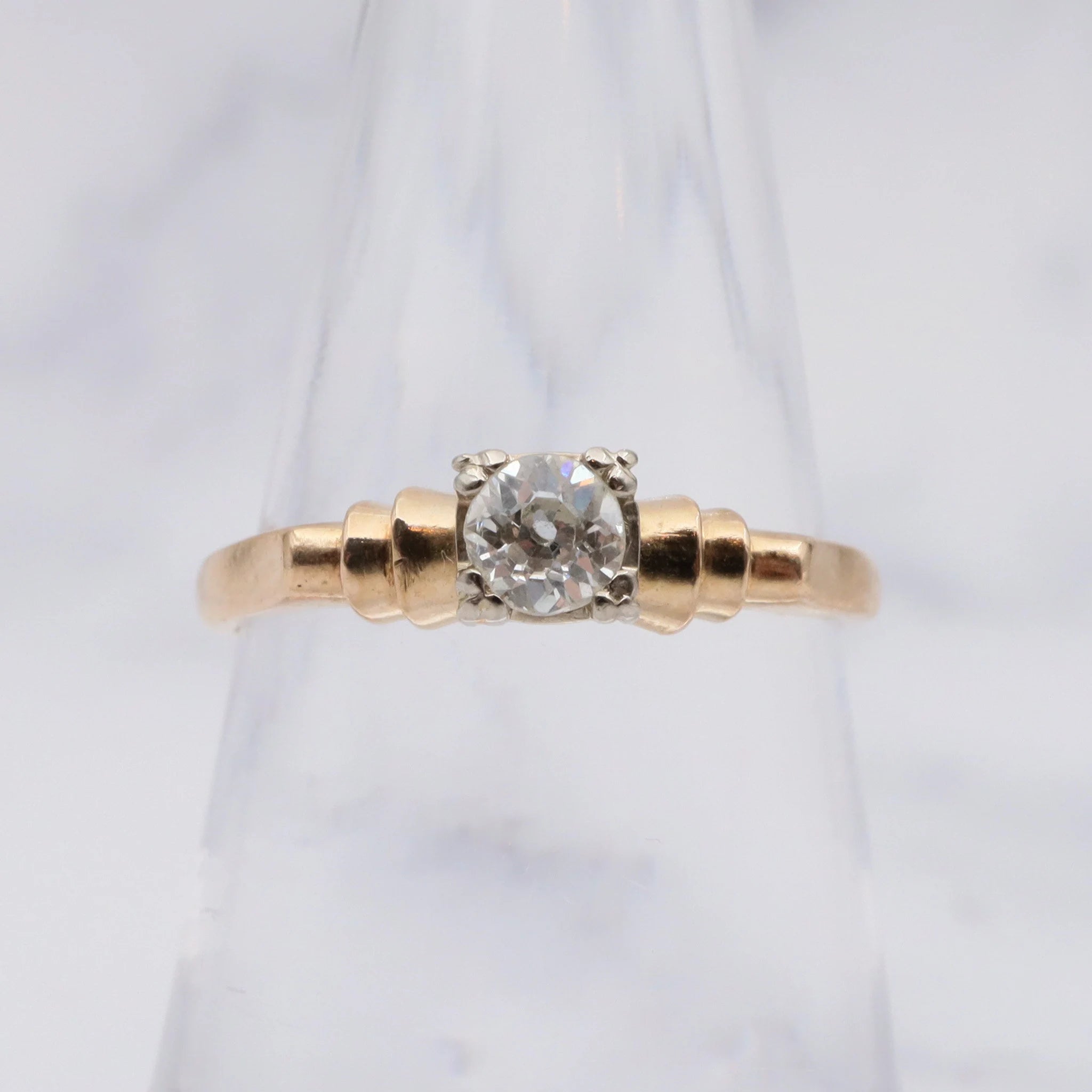 Antique Deco 14K Gold Old European Cut Solitaire Diamond Ring - Size 6
