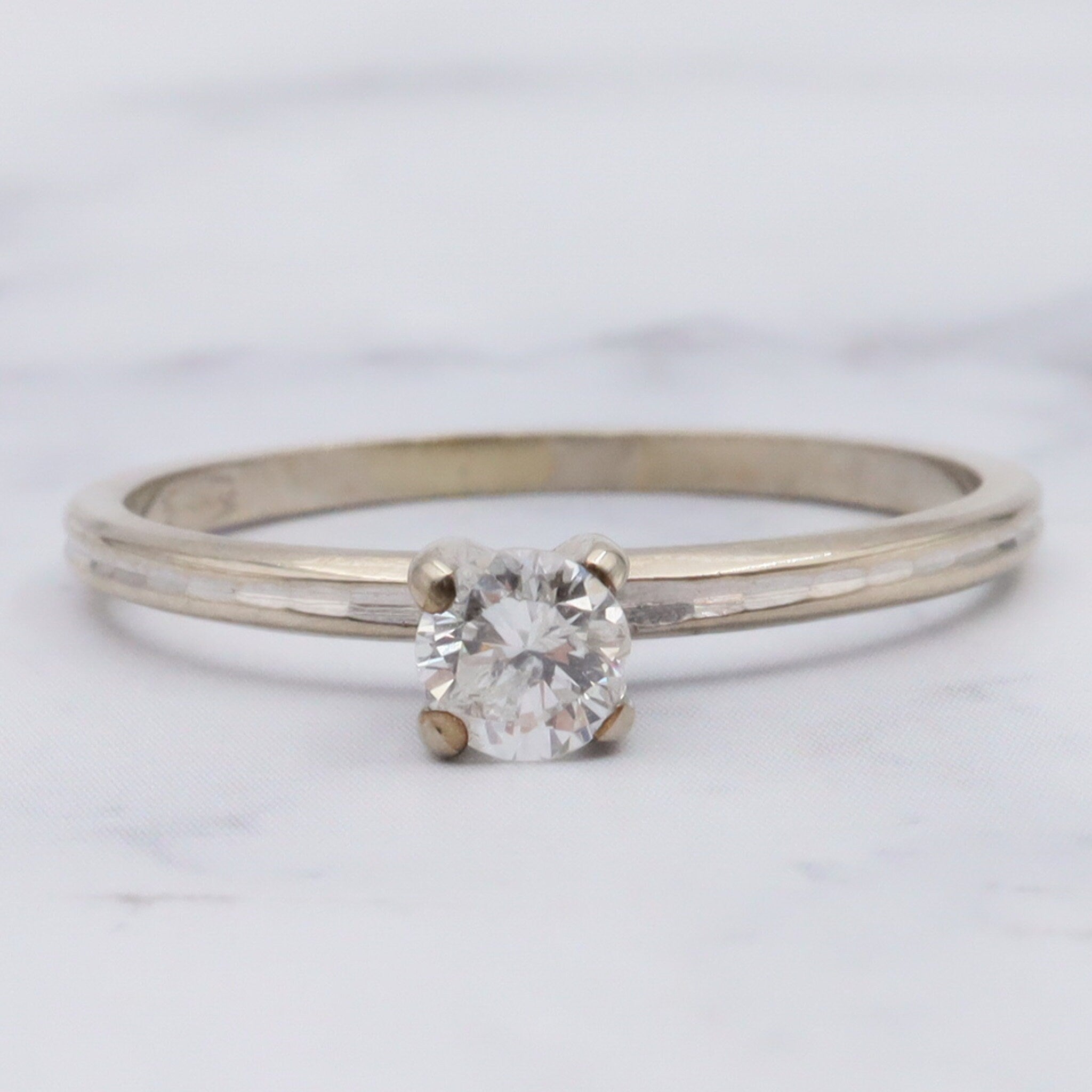 Antique Art Deco 14k white gold .25ct diamond solitaire ring, size 7.25