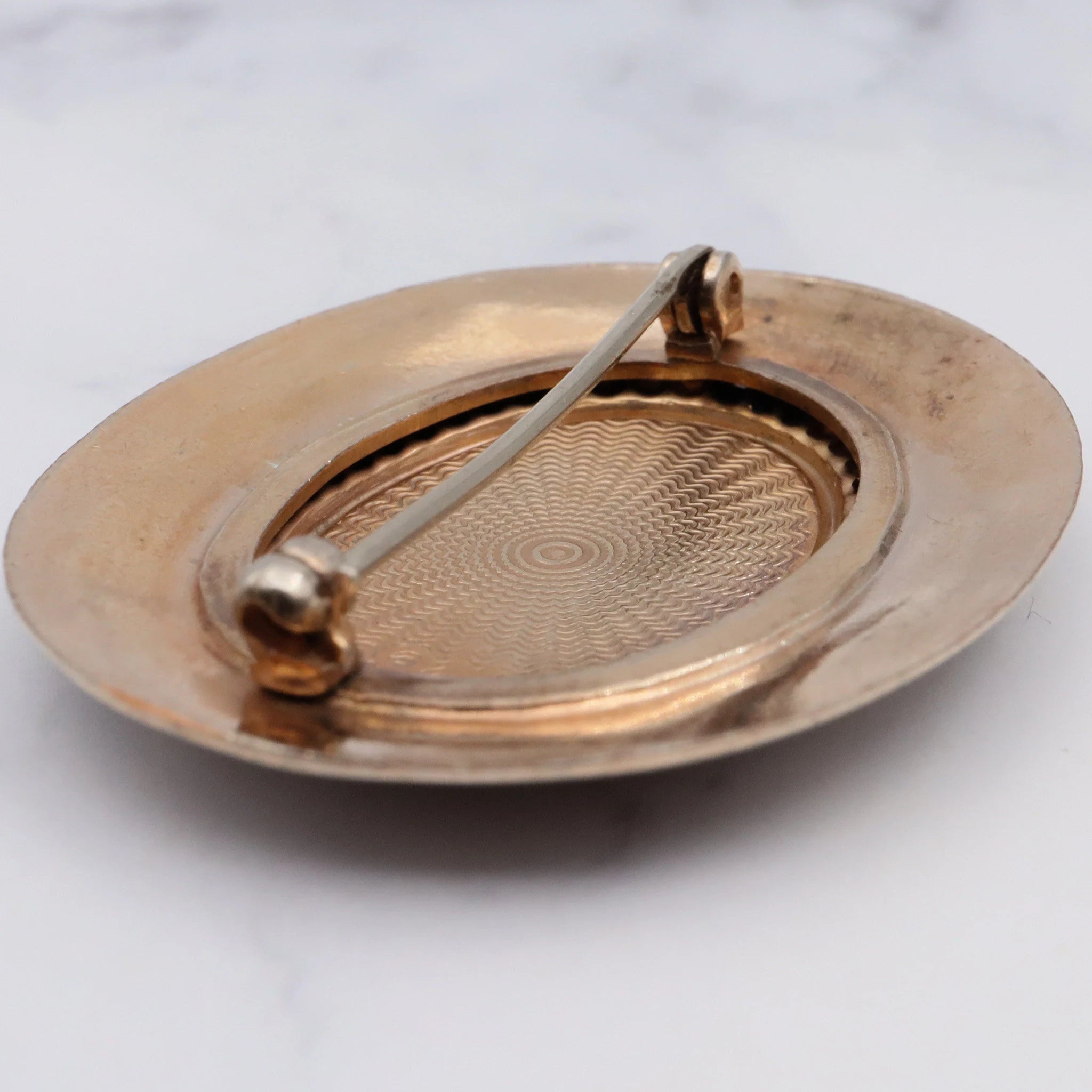 Antique Victorian gold filled and hand-painted guilloche enamel brooch