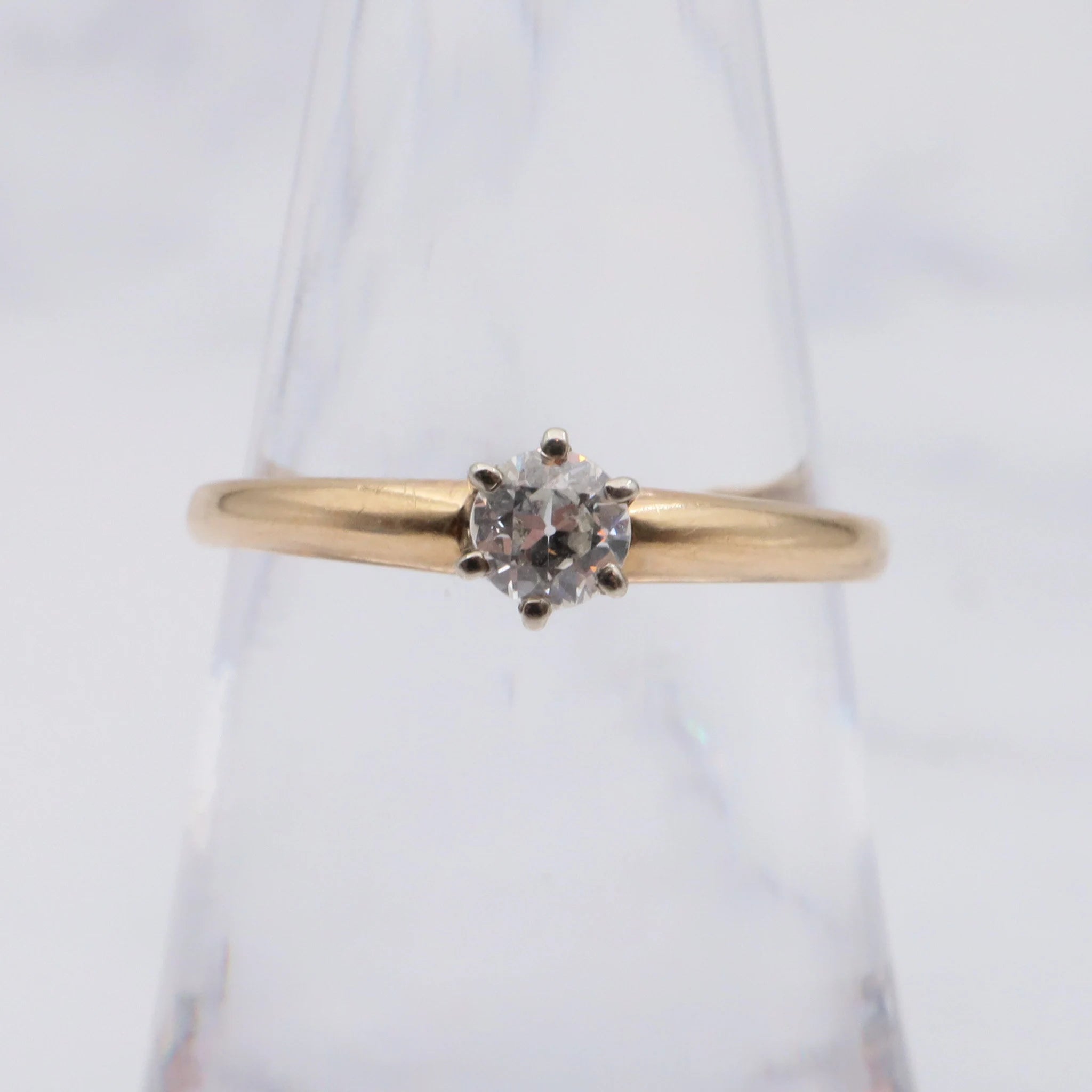 Antique 1930's Presscraft 14K .20ct Old European Cut Solitaire Diamond - Size 6.25