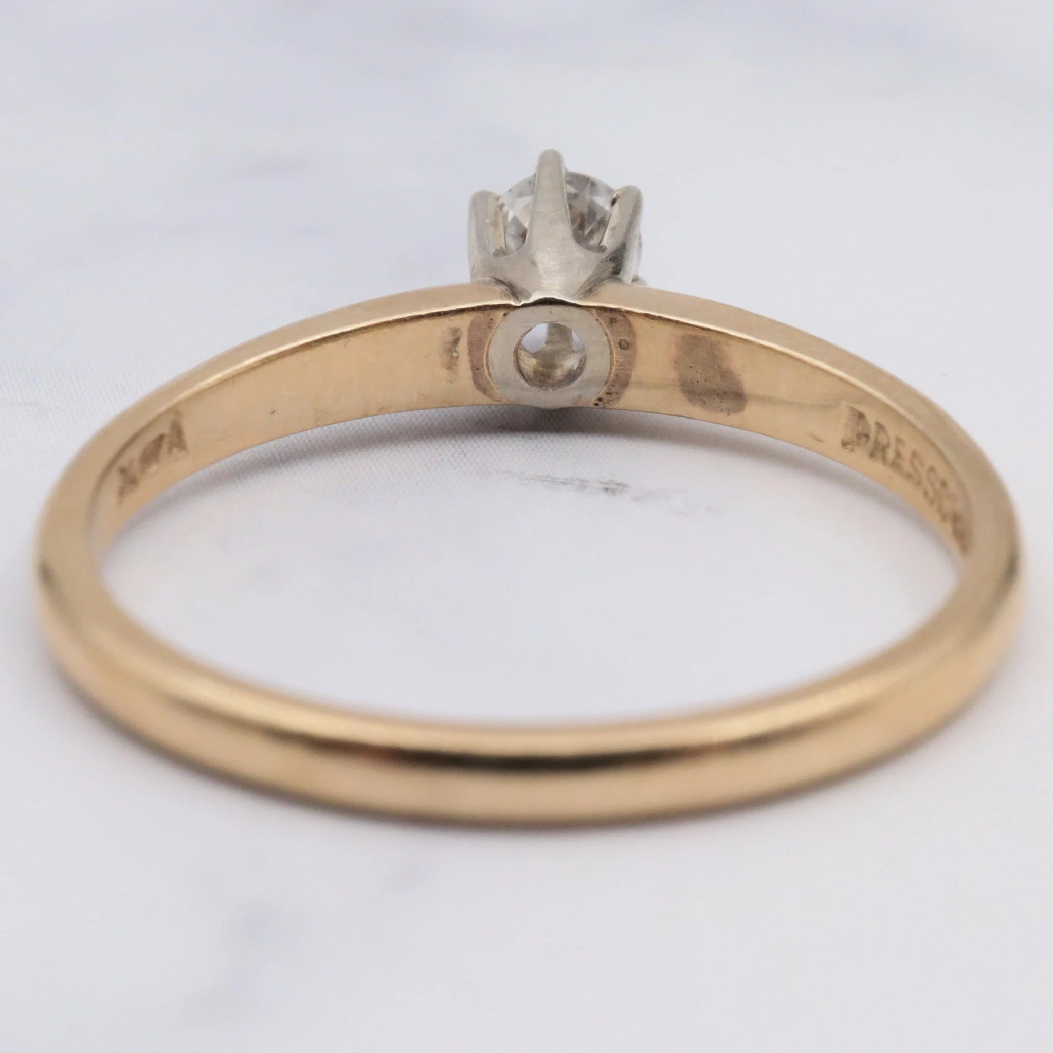 Antique 1930's Presscraft 14K .20ct Old European Cut Solitaire Diamond - Size 6.25