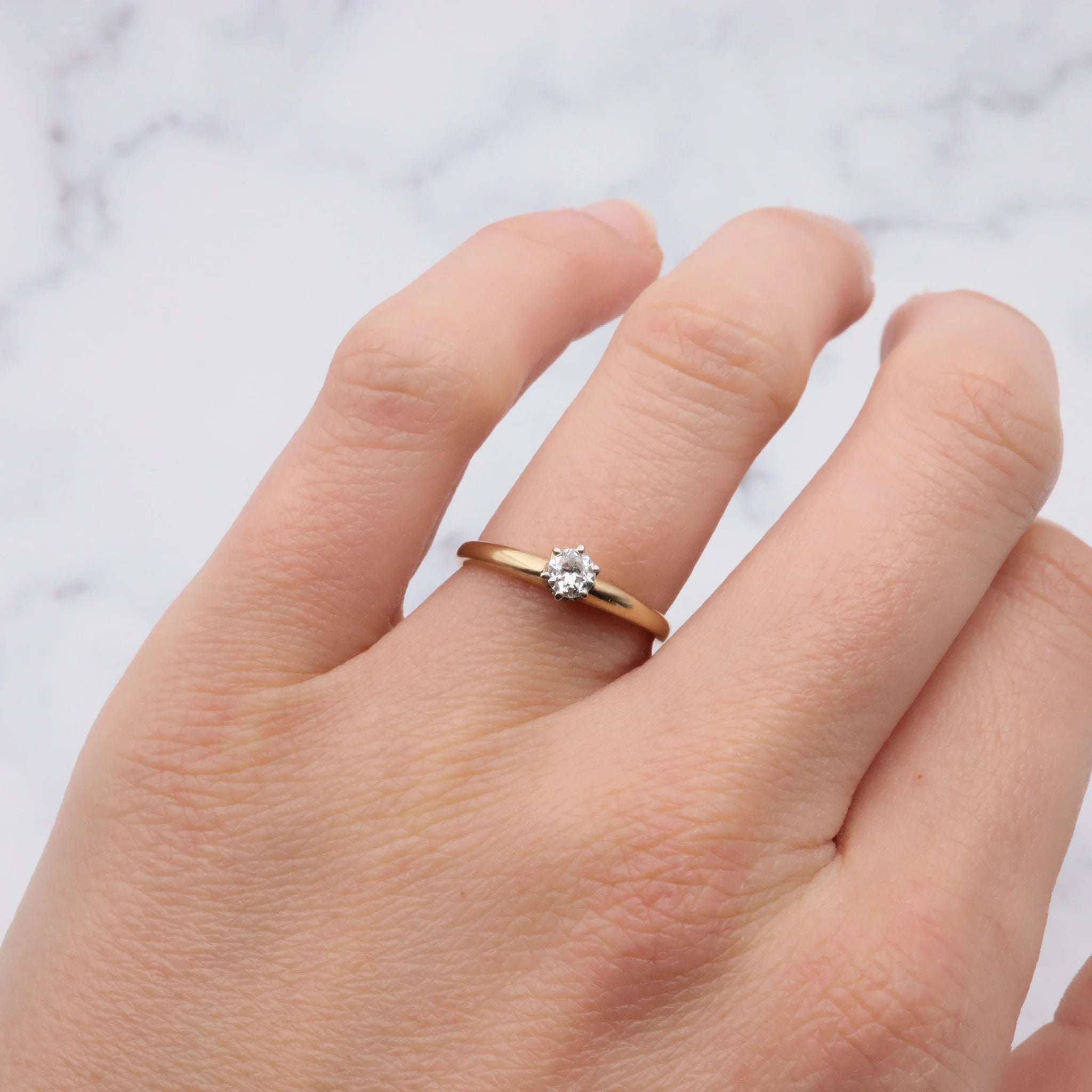 Antique 1930's Presscraft 14K .20ct Old European Cut Solitaire Diamond - Size 6.25