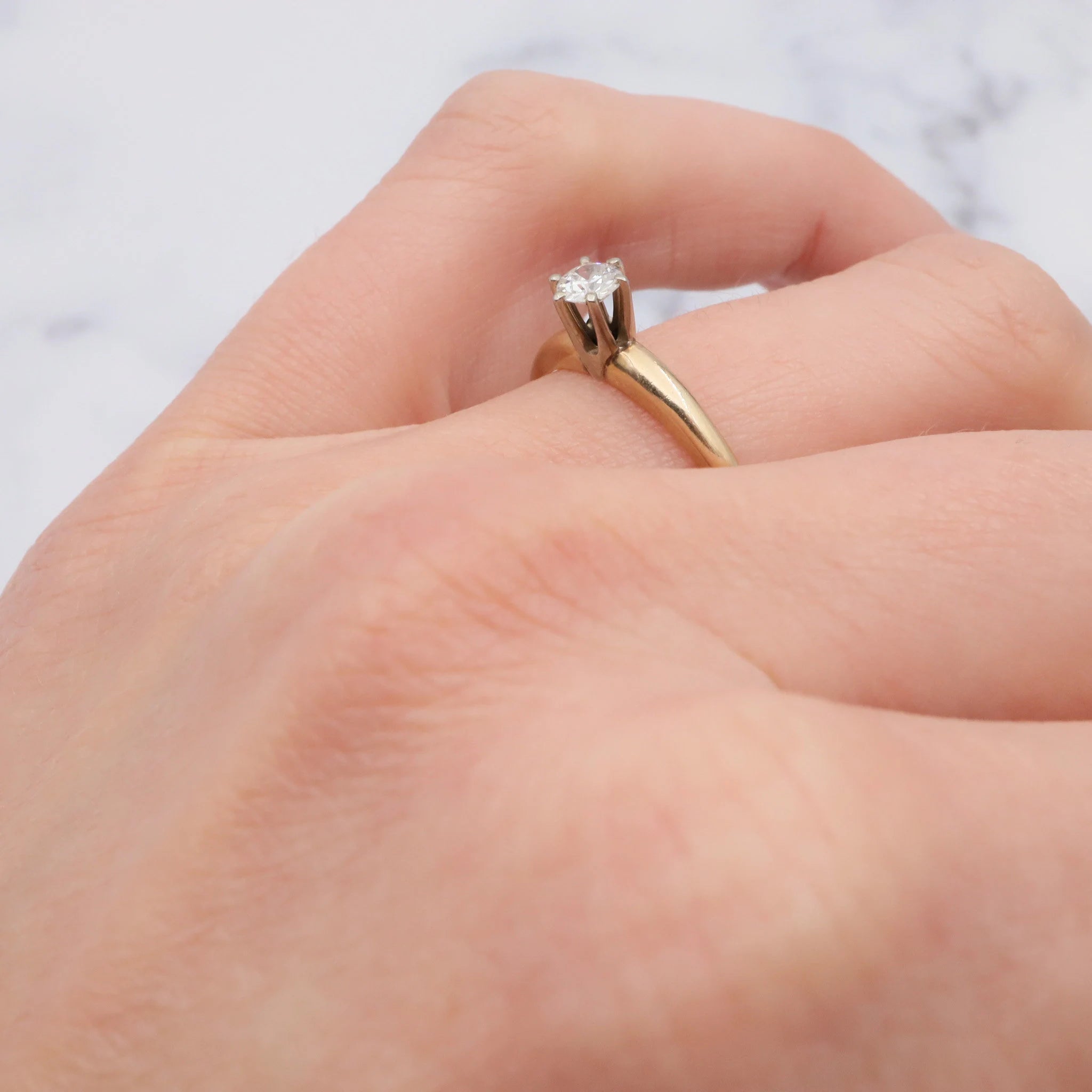 Antique 1930's Presscraft 14K .20ct Old European Cut Solitaire Diamond - Size 6.25