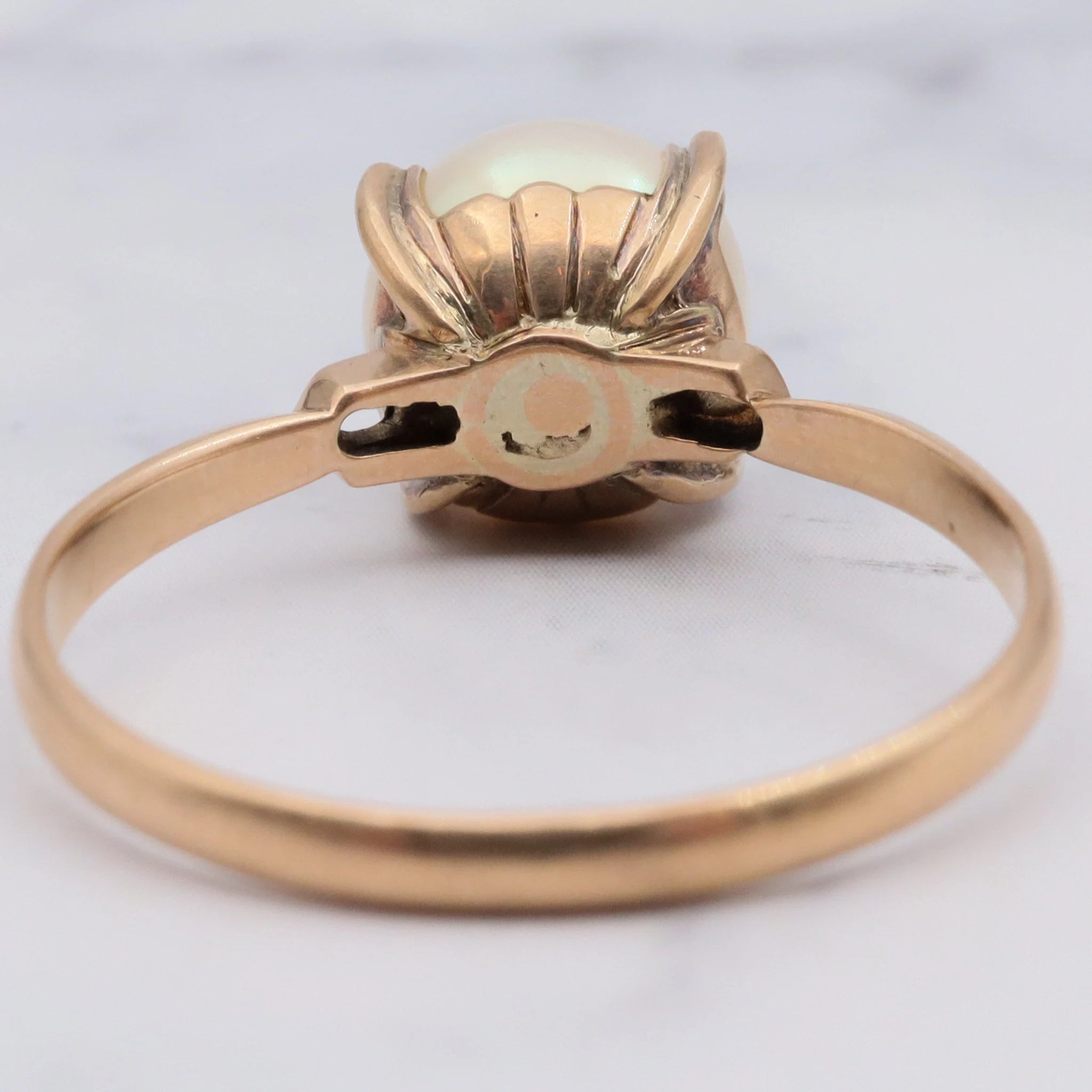 Vintage Art Deco Japanese 14K Gold Pearl Ring - Size 7.25