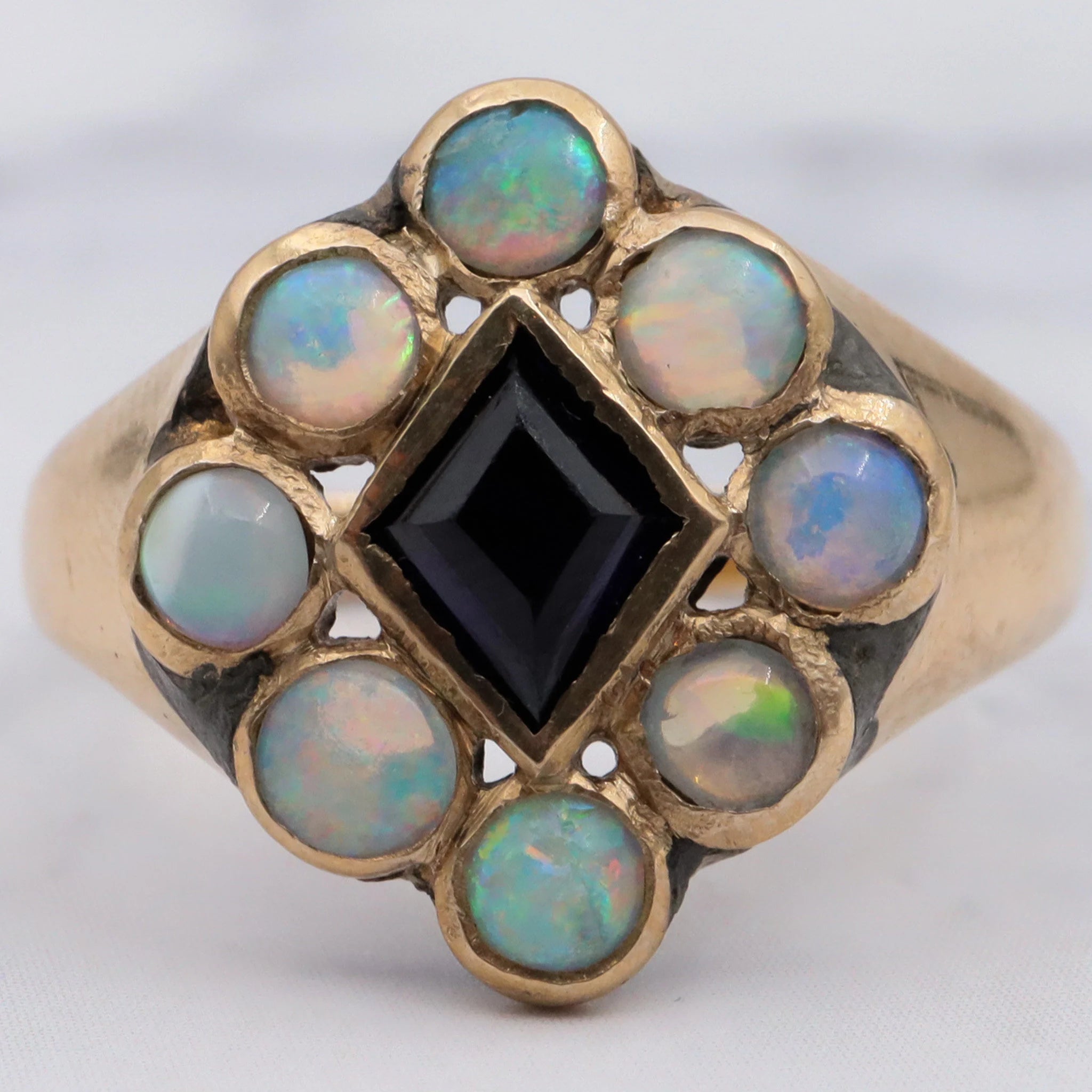 Antique Victorian Opal & Synthetic Sapphire Ring - Size 7