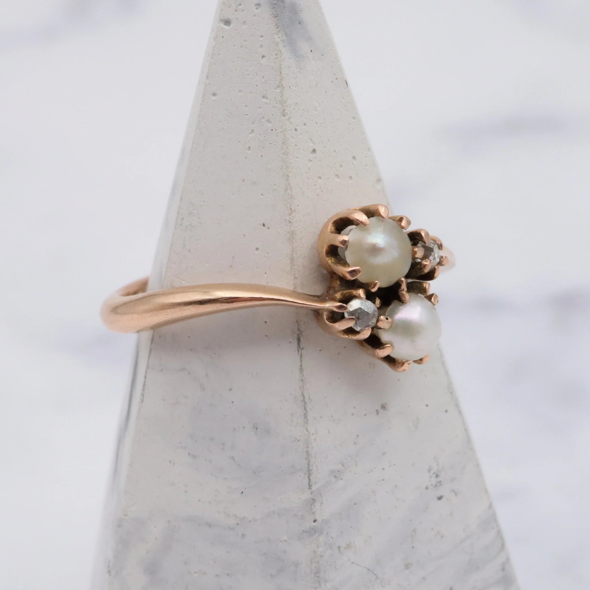 Antique Victorian 14k Gold Pearl & Rose Cut Diamond Ring Size 4.25