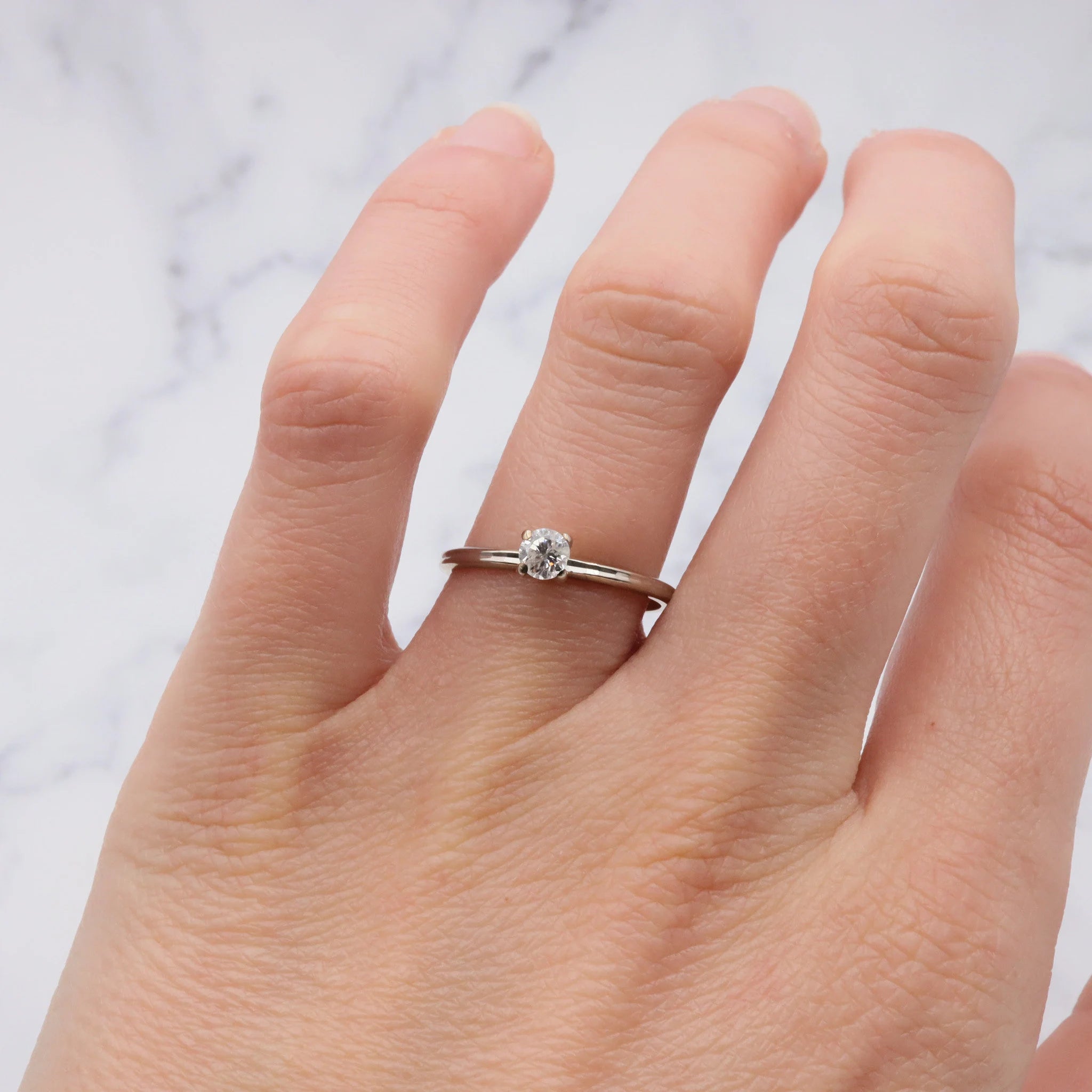 Antique Art Deco 14k white gold .25ct diamond solitaire ring, size 7.25