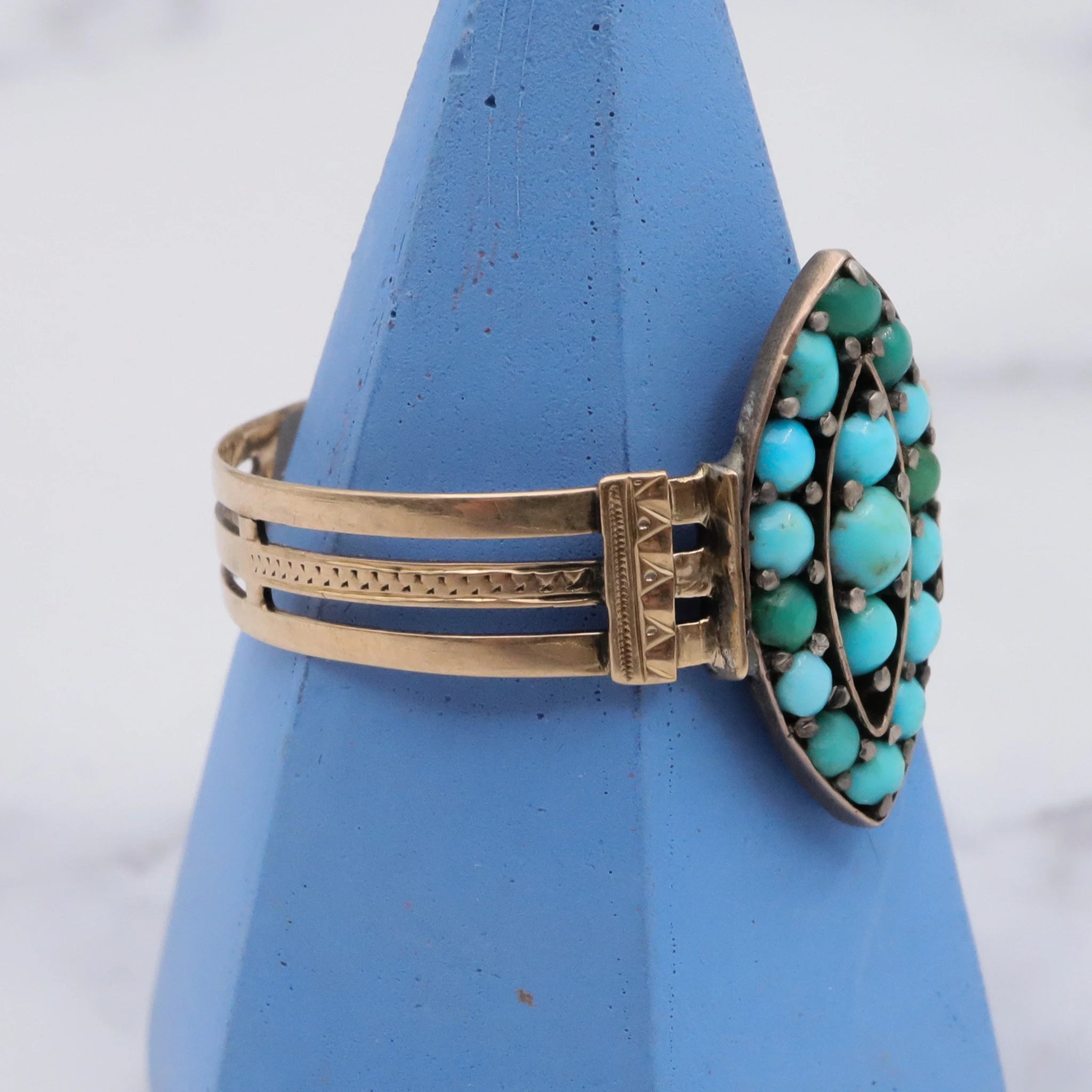 Antique Victorian 14K Turquoise navette ring - size 9