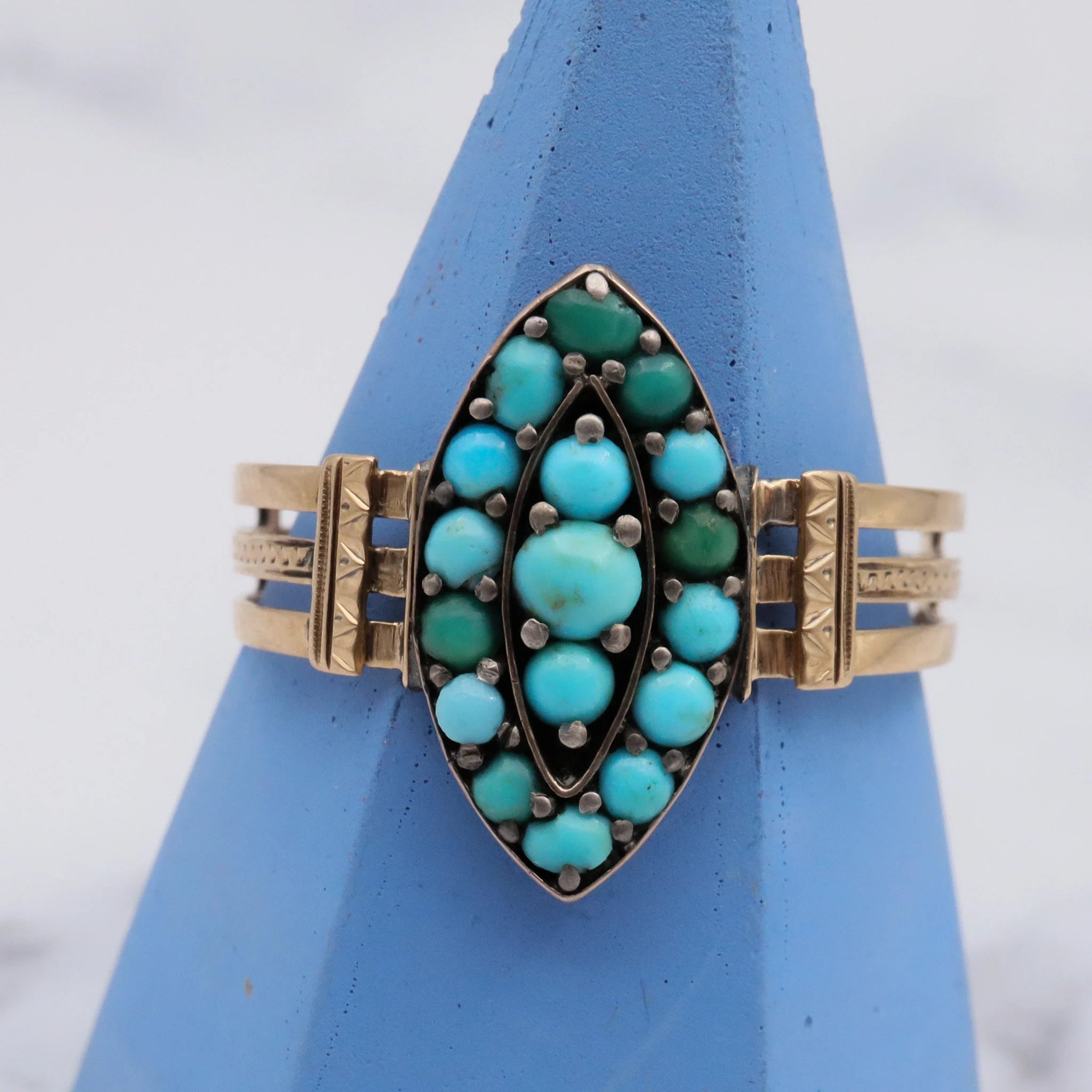 Antique Victorian 14K Turquoise navette ring - size 9