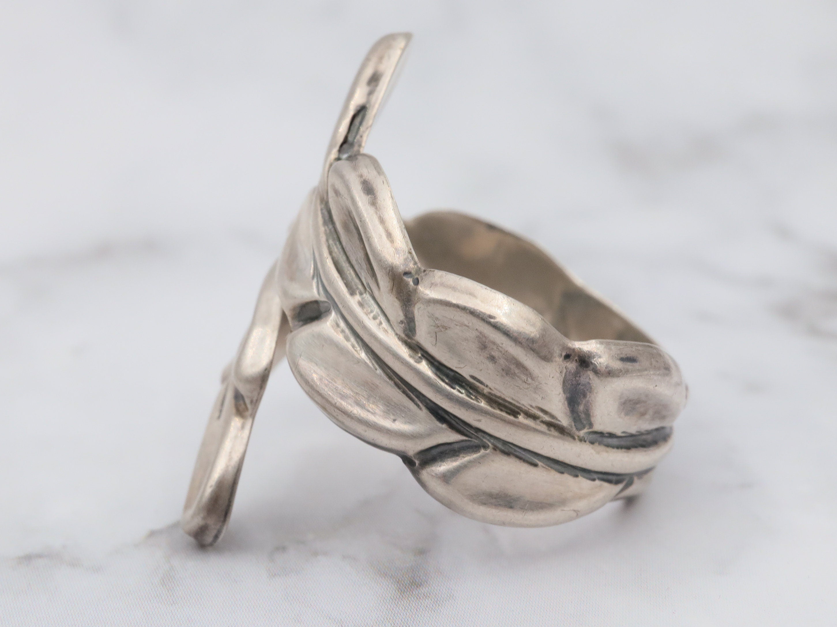 Vintage Mexican sterling feather wrap ring, size 10