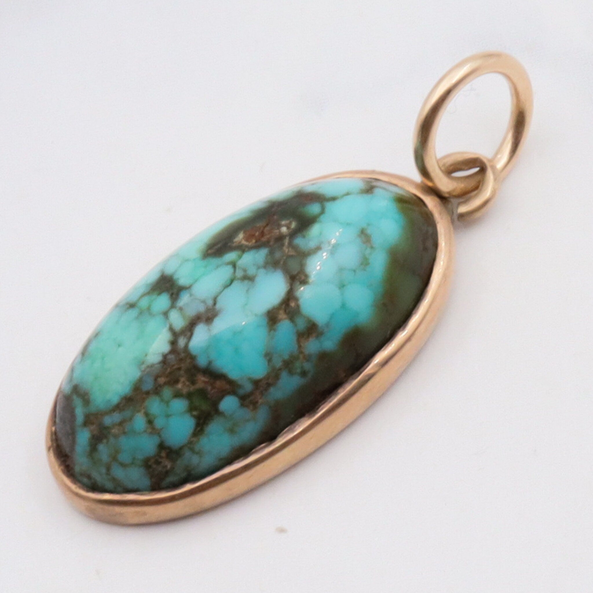 Antique victorian 10K gold turquoise in matrix pendant