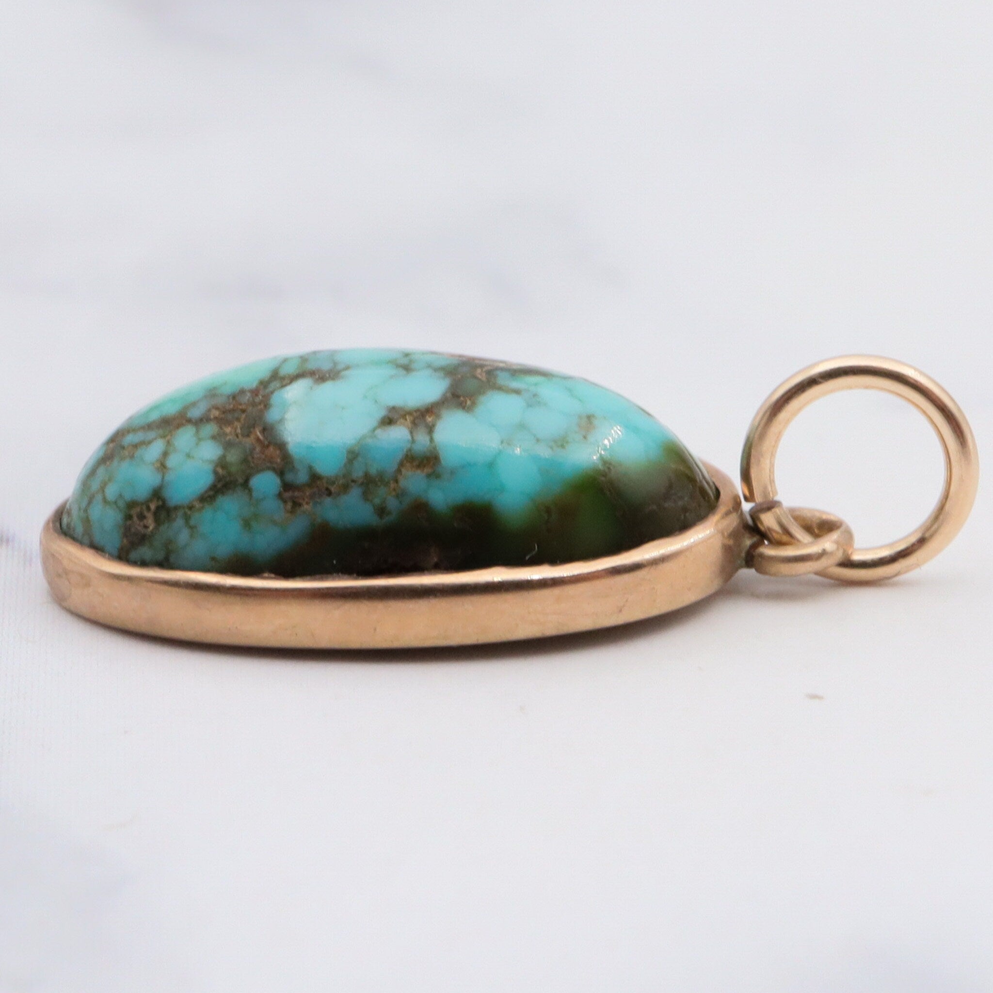 Antique victorian 10K gold turquoise in matrix pendant