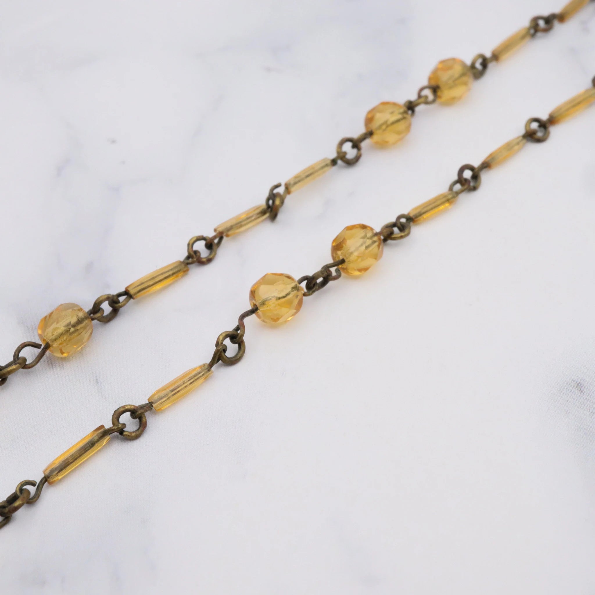 Antique deco Czech glass & brass drop pendant necklace