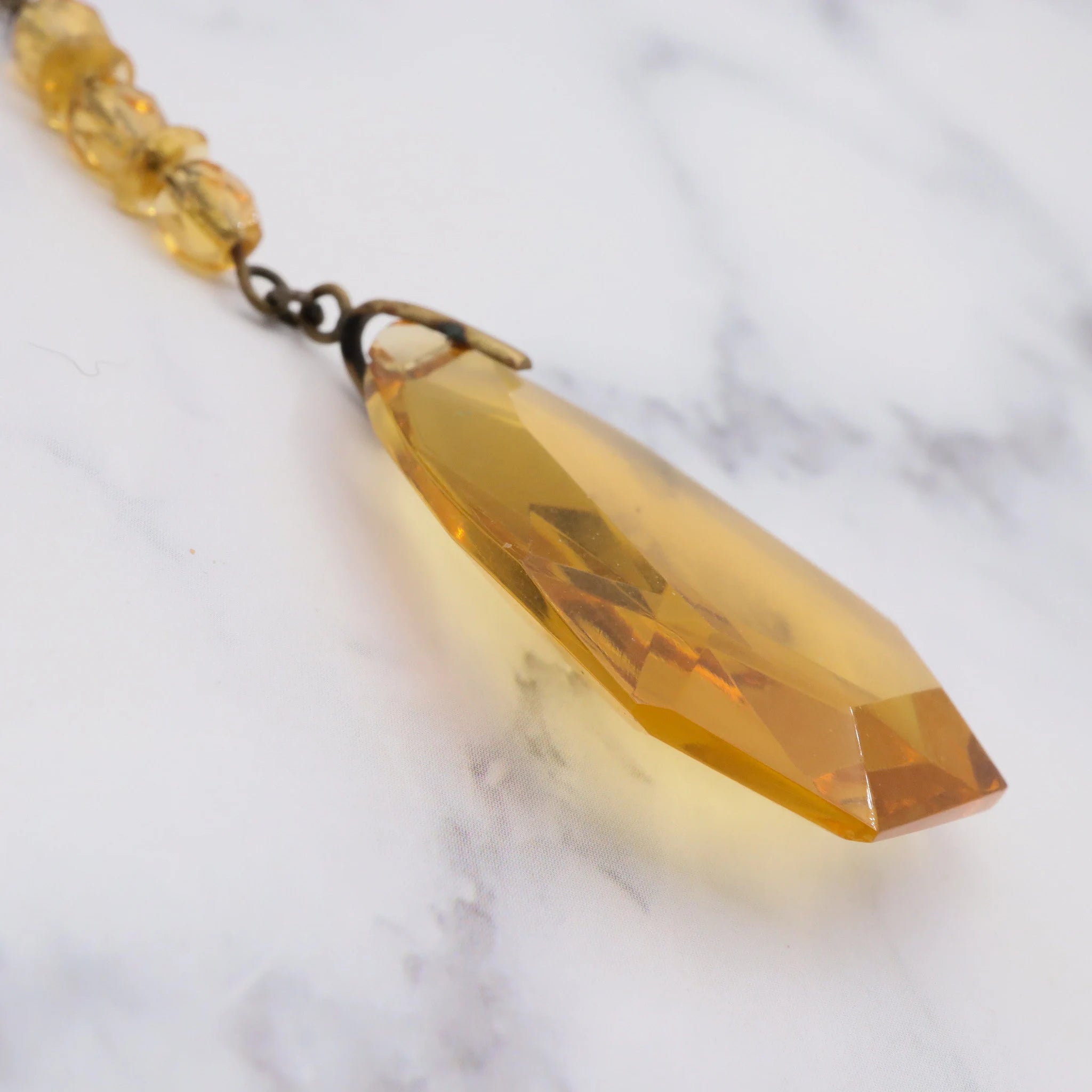 Antique deco Czech glass & brass drop pendant necklace