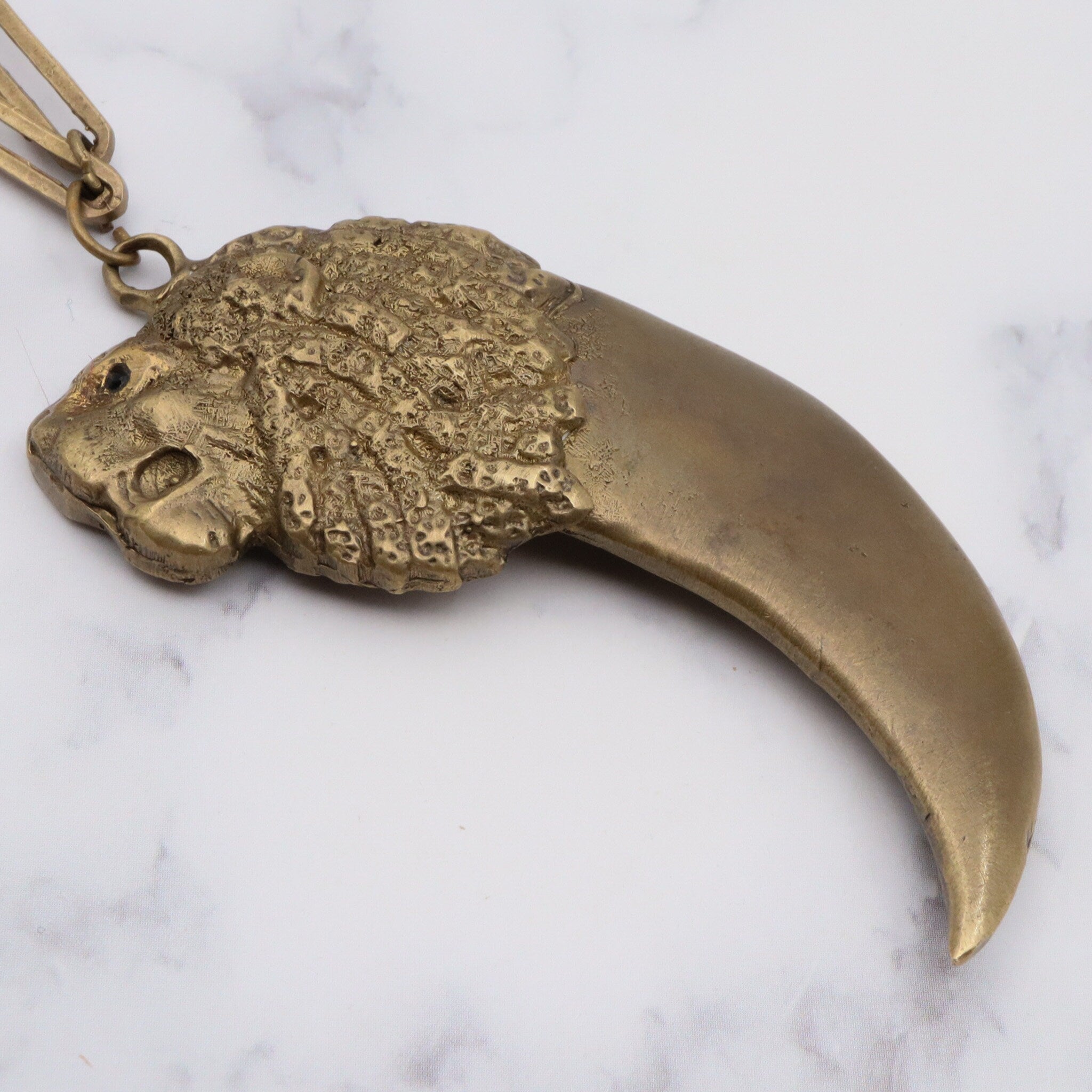 Vintage handmade reclaimed brass lion claw necklace by alkemie