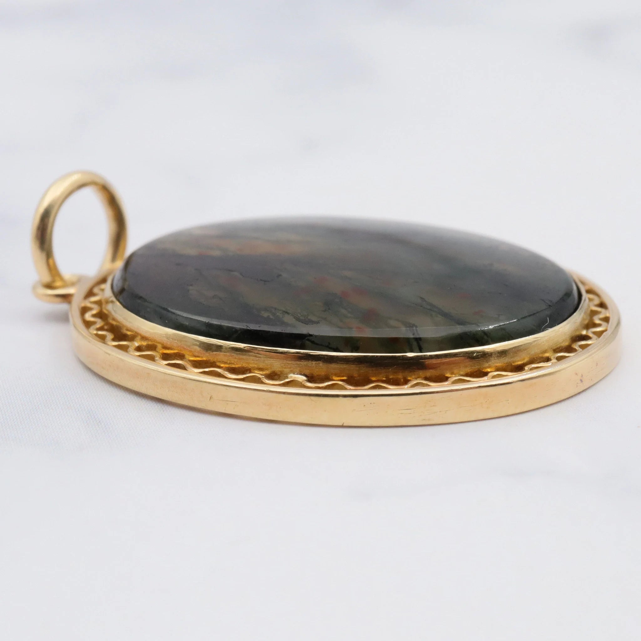 Antique 15k gold moss agate pendant