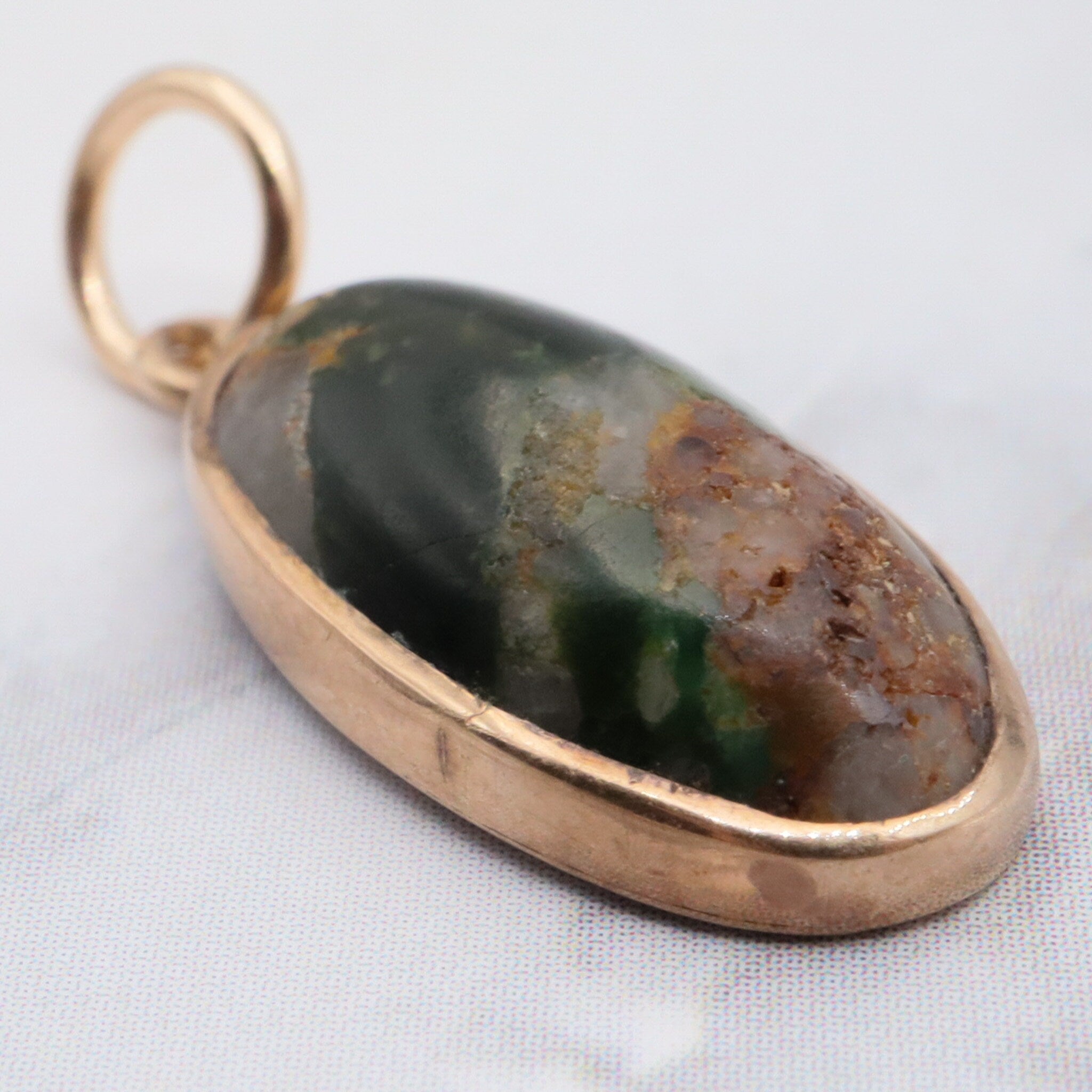 Antique victorian 10K gold green turquoise with quartz inclusions pendant