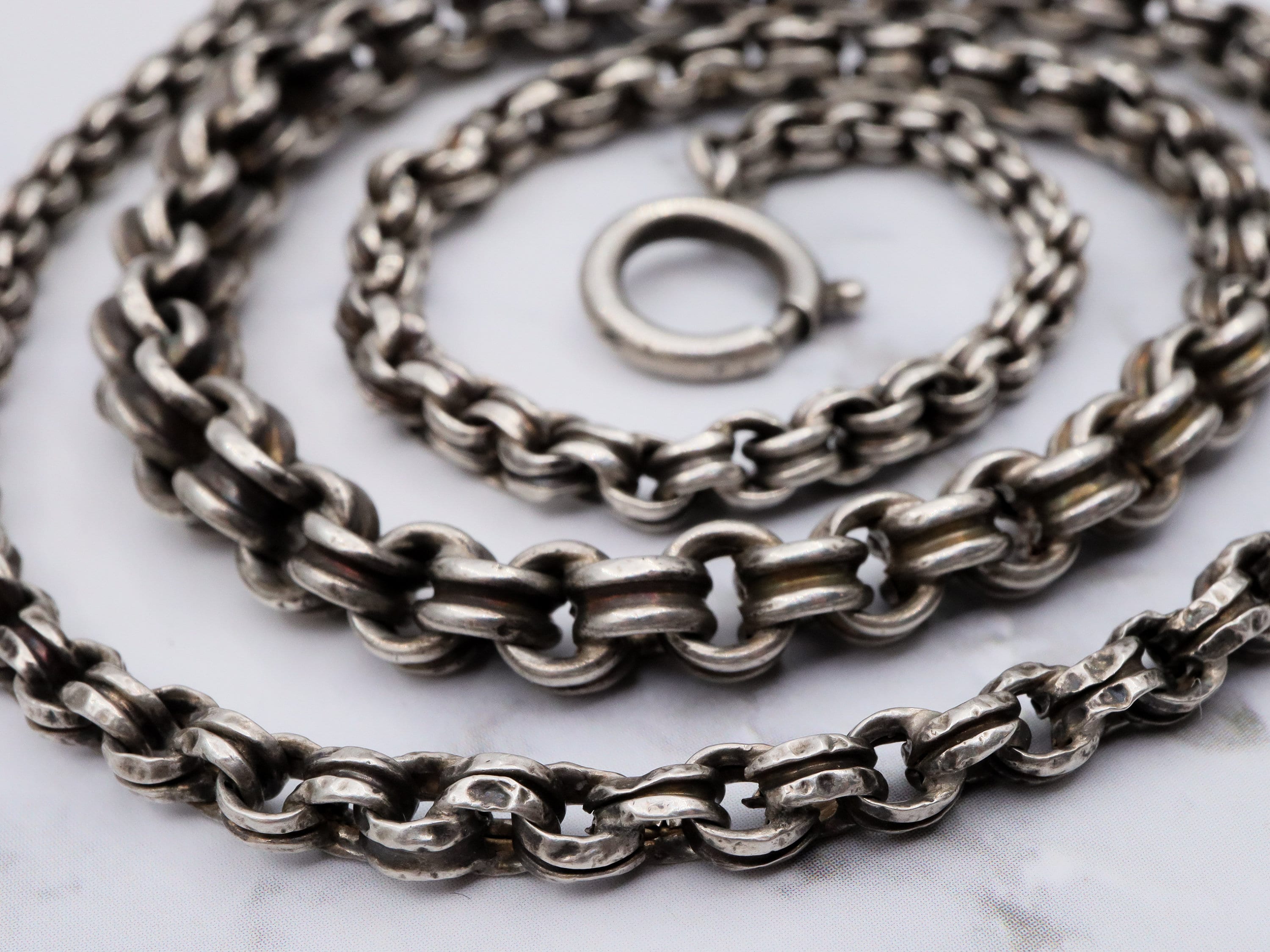 Antique sterling silver handmade fluted graduated curb link chain