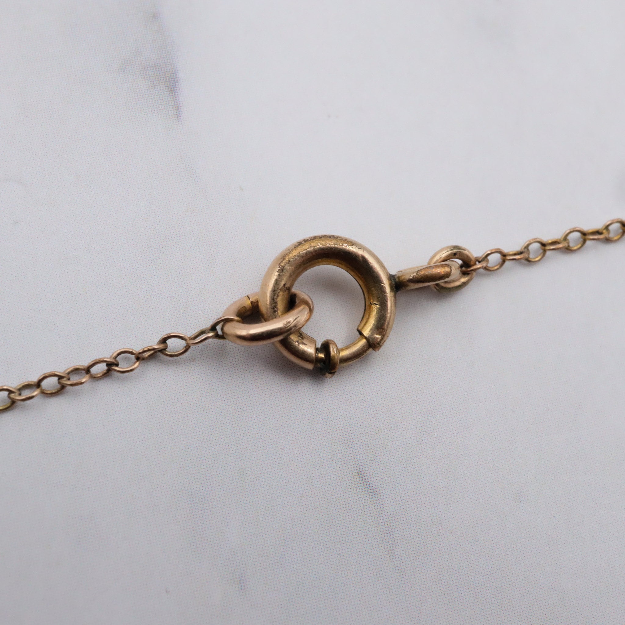 Antique Victorian gold filled blue paste & dogtooth pearl festoon necklace 16.5”