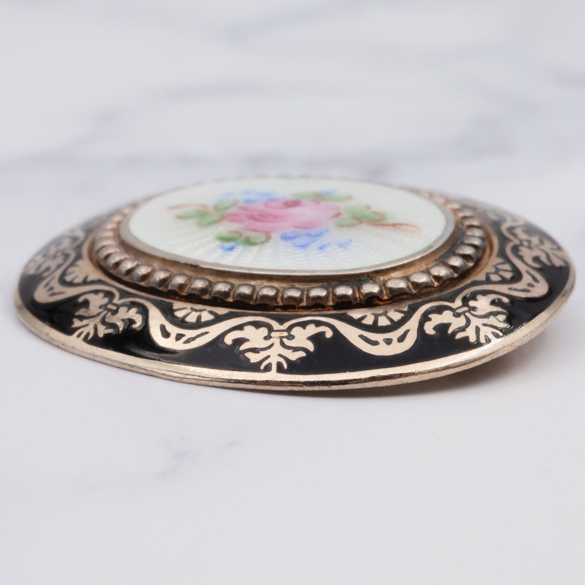 Antique Victorian gold filled and hand-painted guilloche enamel brooch