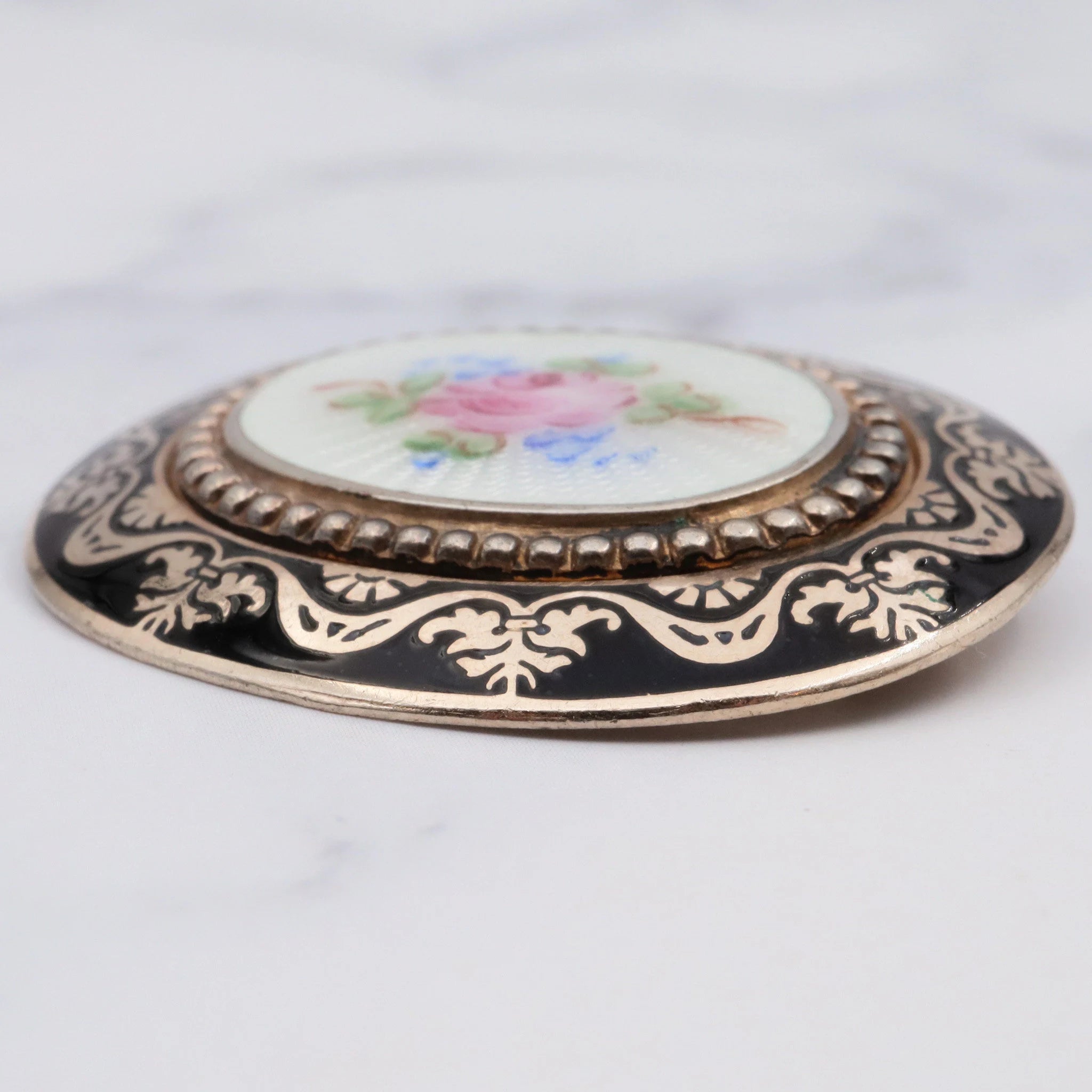 Antique Victorian gold filled and hand-painted guilloche enamel brooch