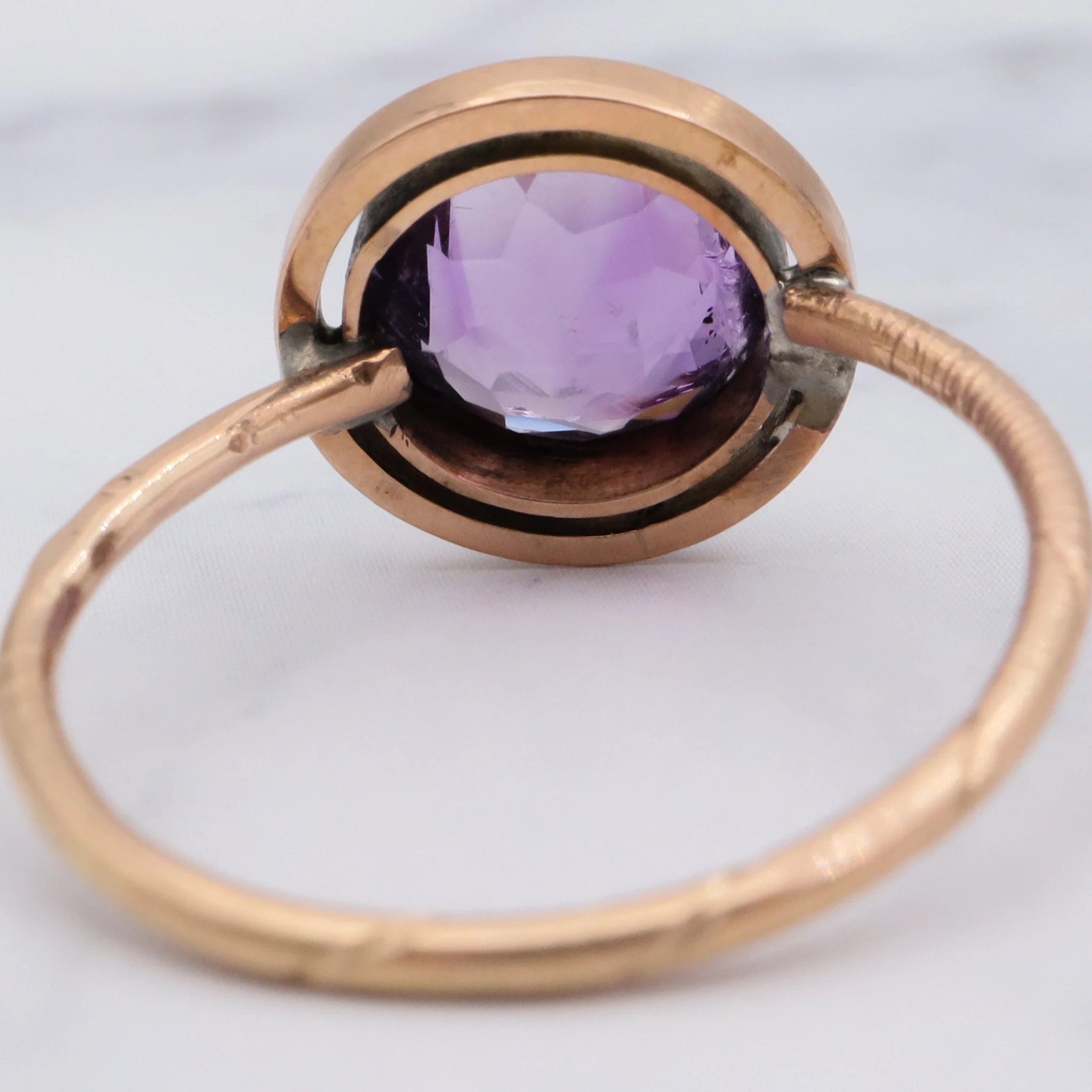 Antique French Deco 14k gold amethyst and enamel circle ring, size 7 1/4